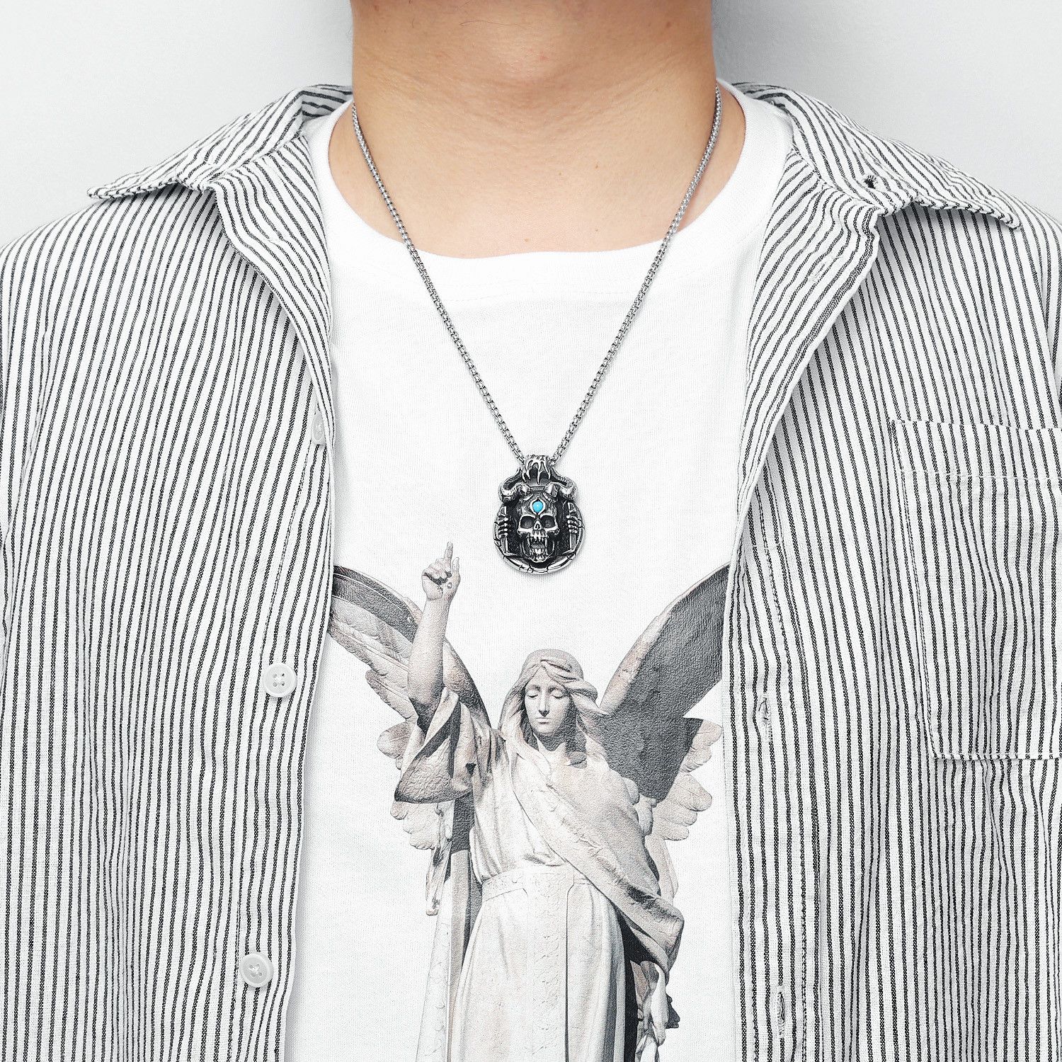 Jewelry 316L Stainless Steel Skull Pendant Necklace Size ONE SIZE - 3 Thumbnail