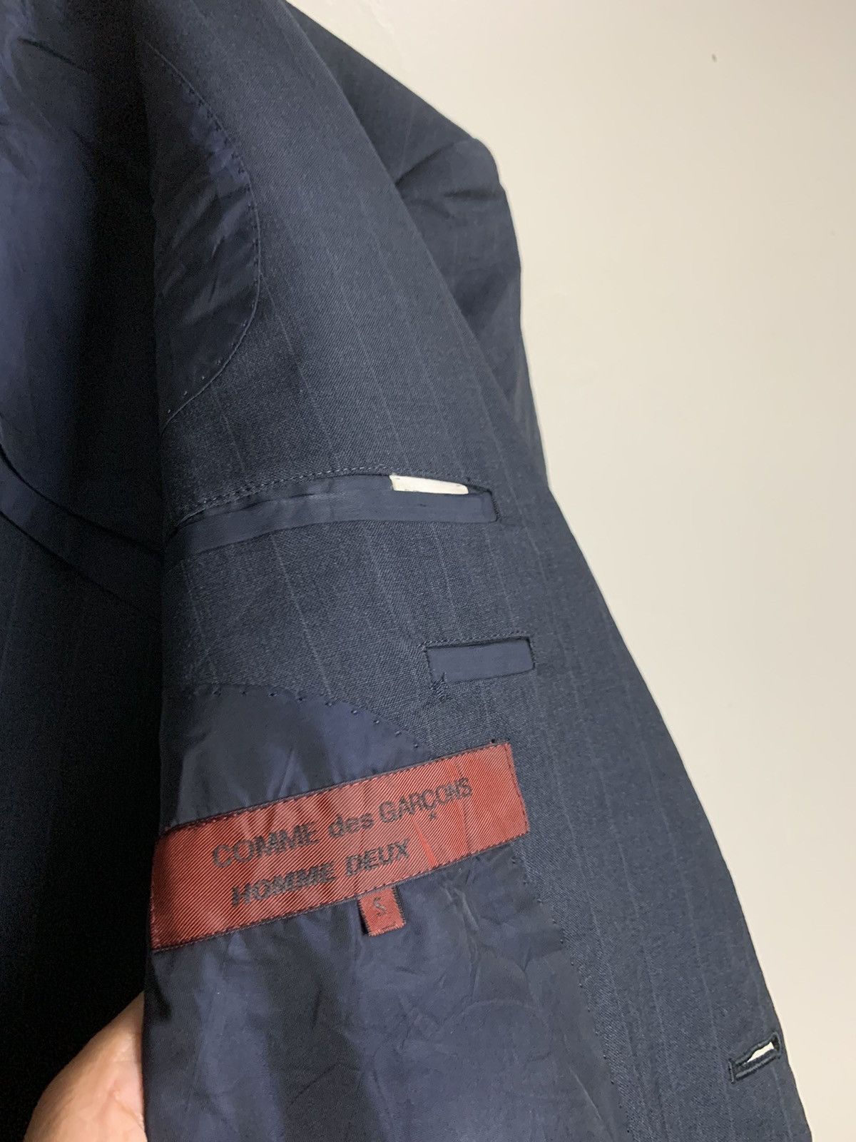 Comme des Garcons × Comme des Garcons Homme Deux × Rei Kawakubo Vintage 1990 Comme Des Garcons Homme Deux Navy Strip Suit Size 38L - 7 Thumbnail