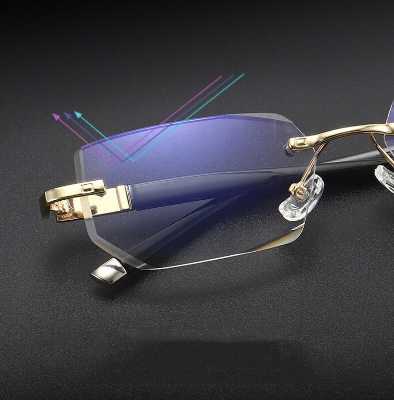 Other Mens Eye Glasses Clear Lens Rimless Small Reflective Square Size ONE SIZE - 5 Thumbnail