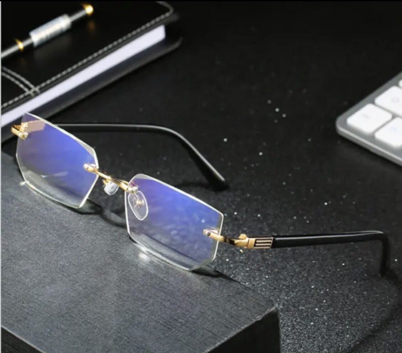 Other Mens Eye Glasses Clear Lens Rimless Small Reflective Square Size ONE SIZE - 1 Thumbnail
