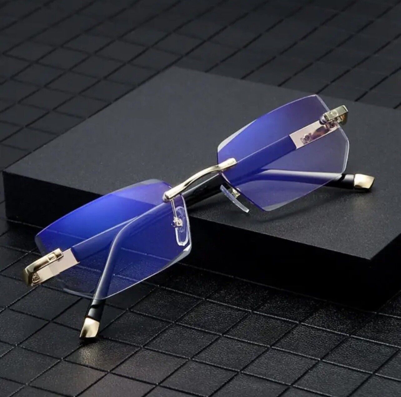 Other Mens Eye Glasses Clear Lens Rimless Small Reflective Square Size ONE SIZE - 3 Thumbnail