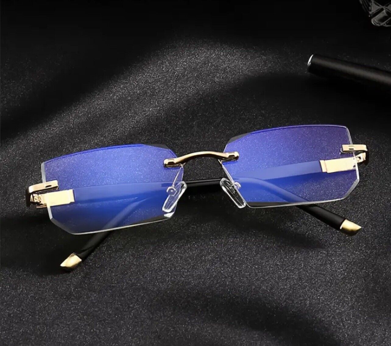 Other Mens Eye Glasses Clear Lens Rimless Small Reflective Square Size ONE SIZE - 4 Thumbnail