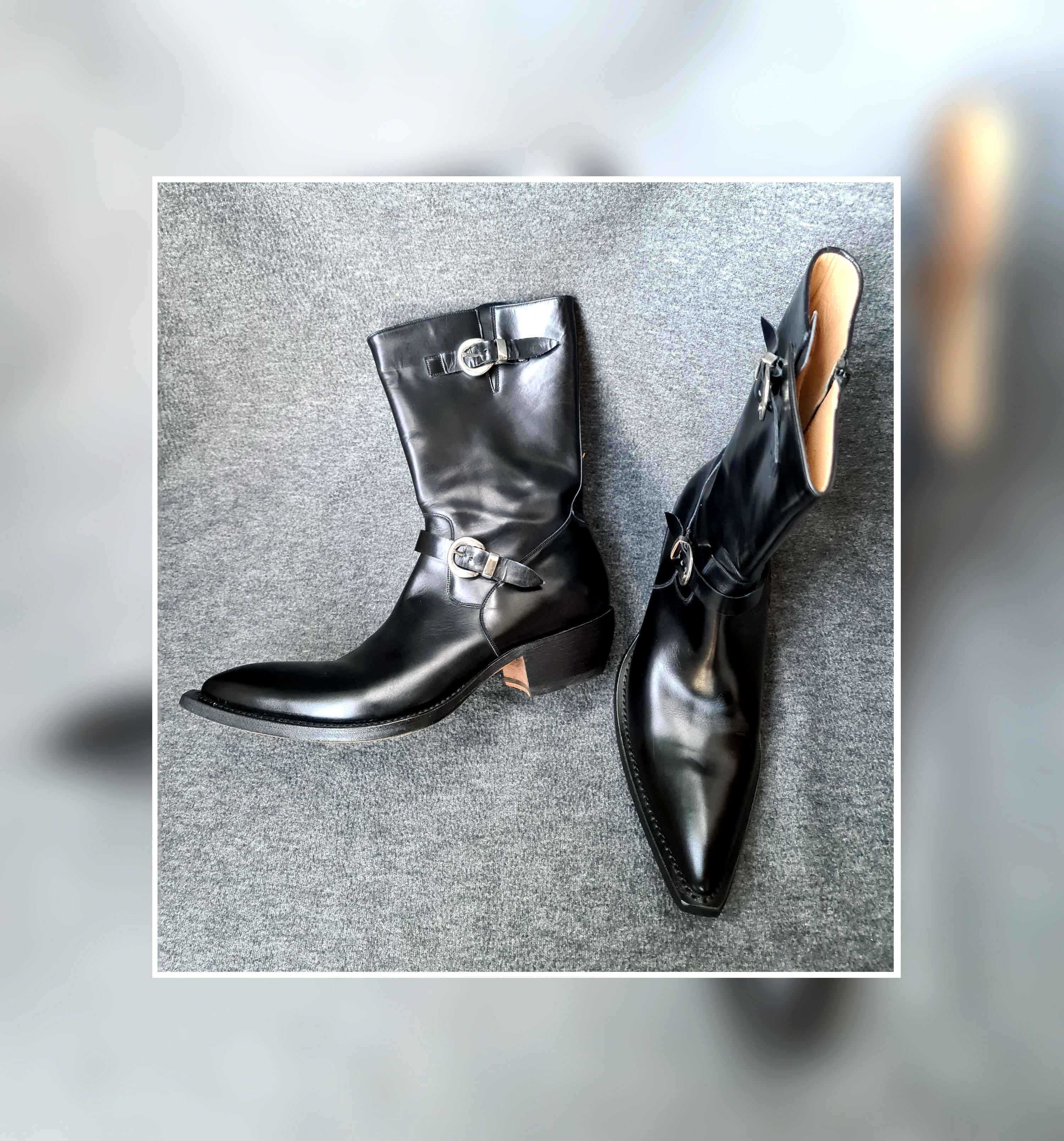 Bottes Homme Gianni Barbato Cuir Noir - Taille 44 - Occasion - Style Rock