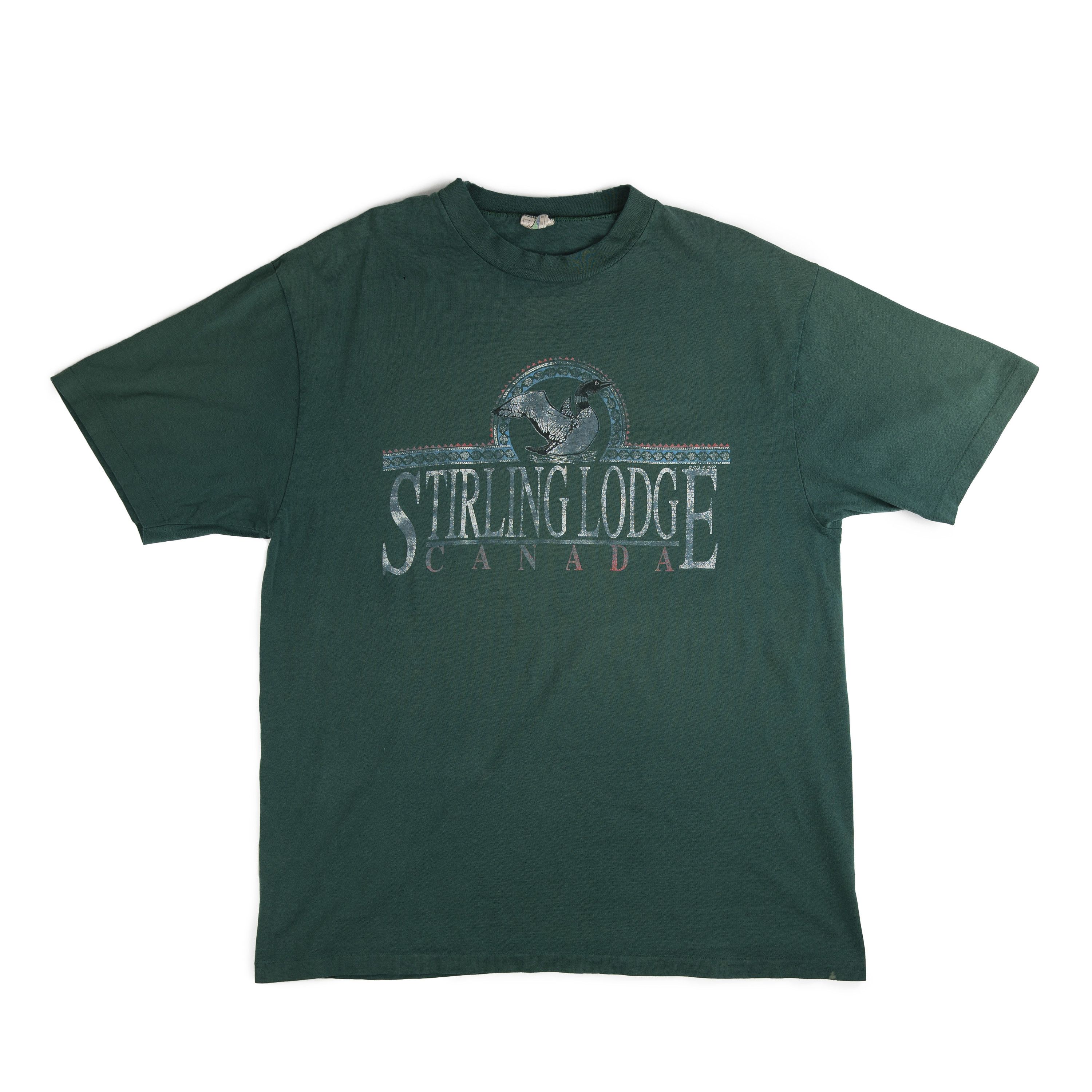 image of Vintage Faded Stirling Lodge Canada Tee Shirt in Green, Men's (Size Large)