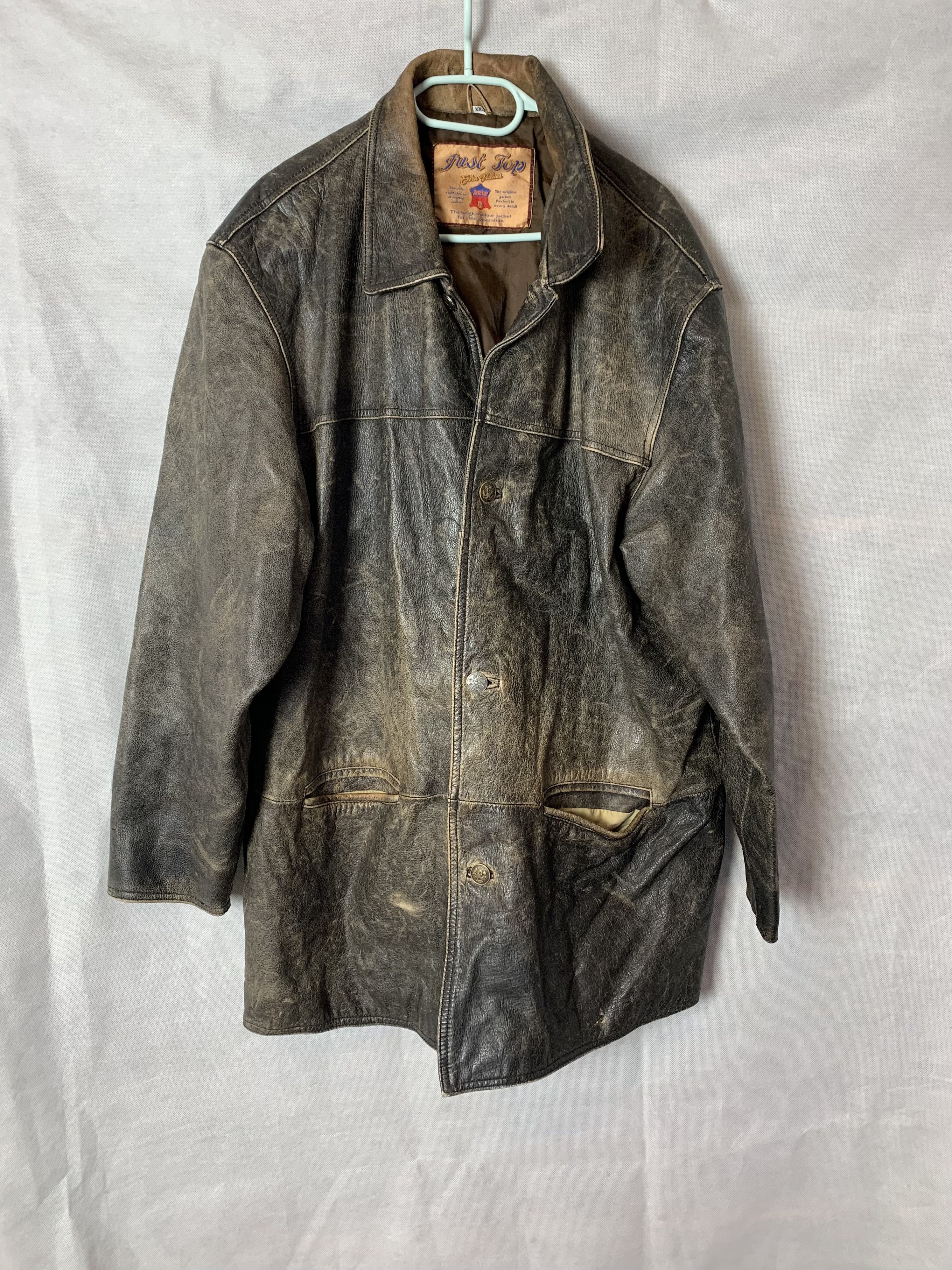 image of Avant Garde x Leather Jacket Perfectly Distressed Vintage Korean Genuine Leather Jacket in Brown (S