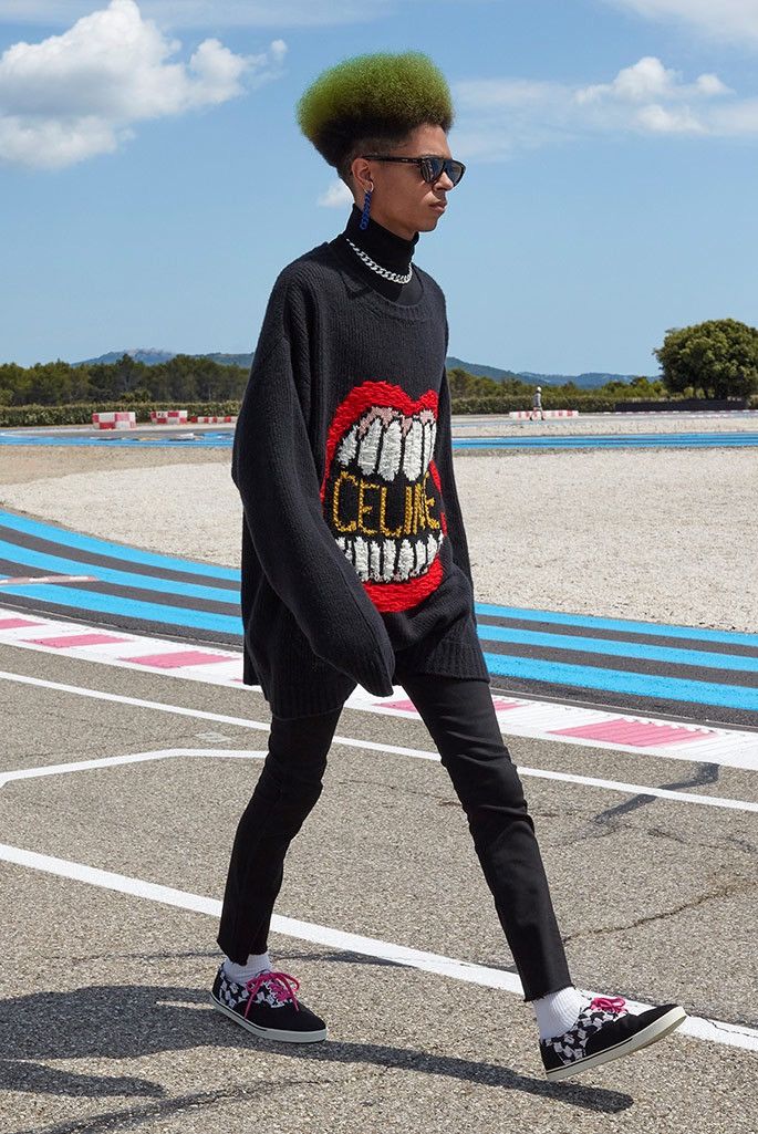 image of Celine x Hedi Slimane Extremely Dancing Kid Mouth Logo Sweater in Black (Size 2XL)