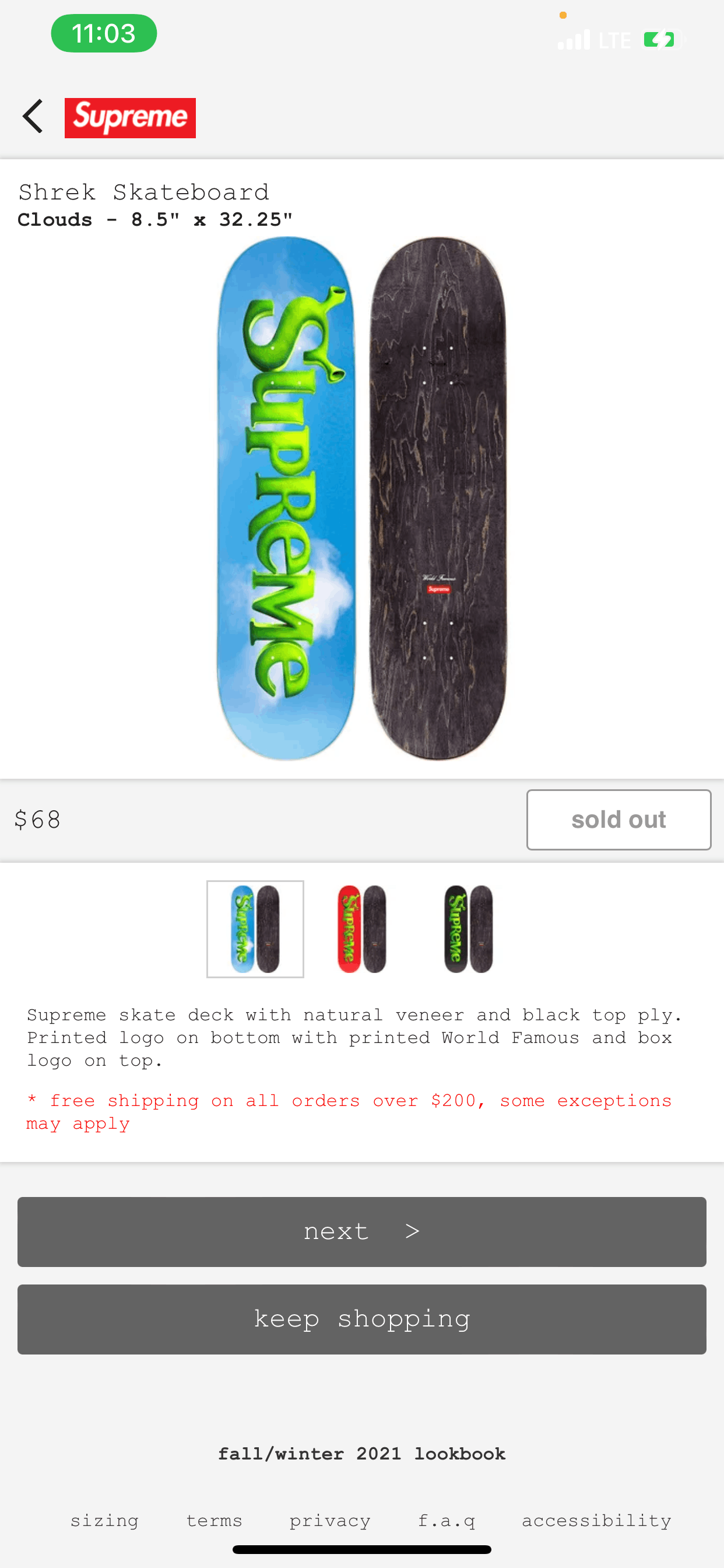 Supreme Shrek Skateboard Deck Red