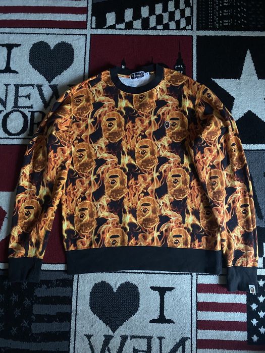 Bape Bape Flame Crewneck | Grailed