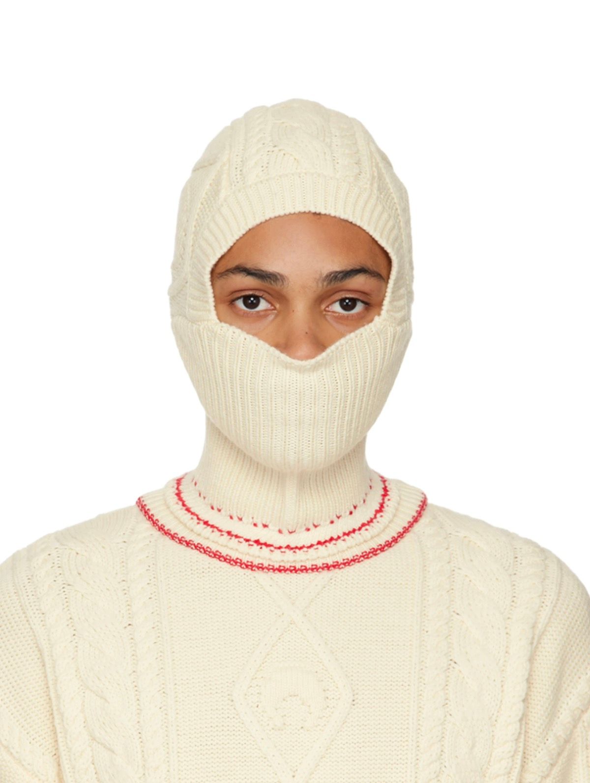 Pre-owned Marine Serre Off-white Cable Knit Balaclava In Beige