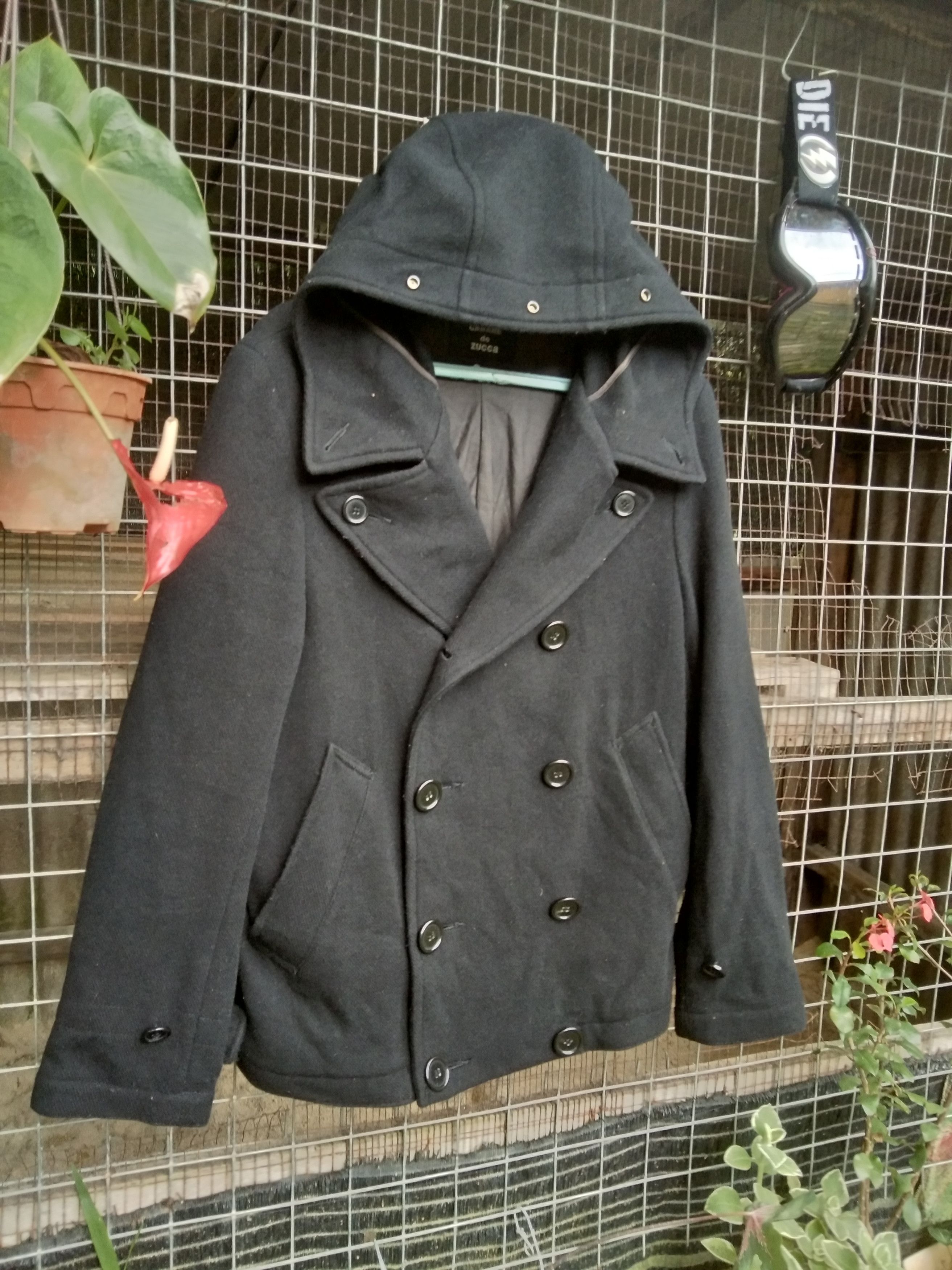 Pre-owned Cabane De Zucca X Issey Miyake Cabane De Zucca Double Breast Wool Coat In Charcoal Black