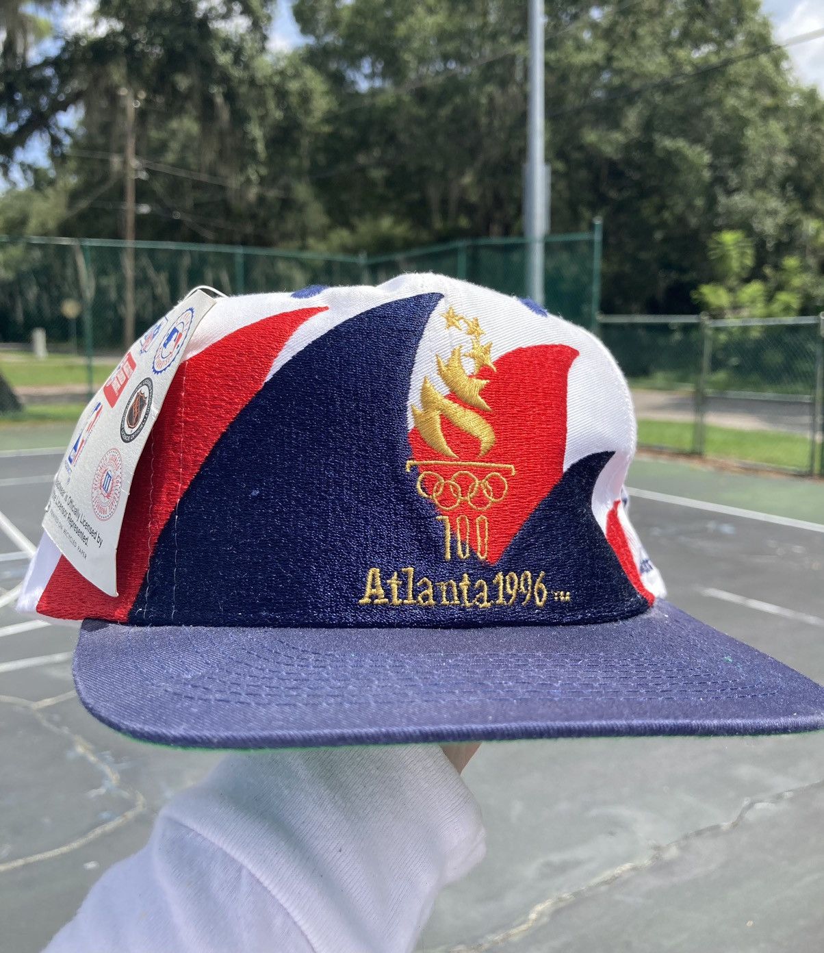 image of Logo Athletic x USA Olympics Vintage NWT Atlanta 1996 Olympics Shark Tooth Snapback Hat in White