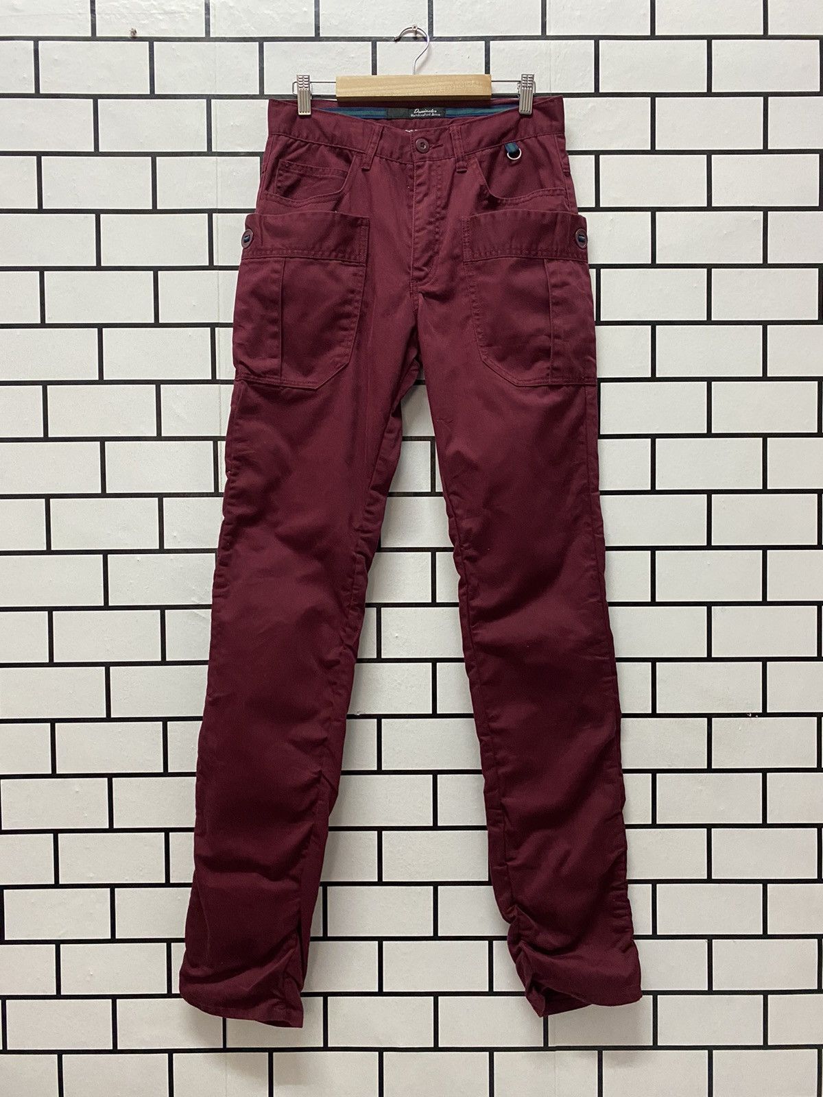 image of Designer Japan Brand Dominate Cargo Bush Stacked Pants in Dark Magenta, Men's (Size 30)