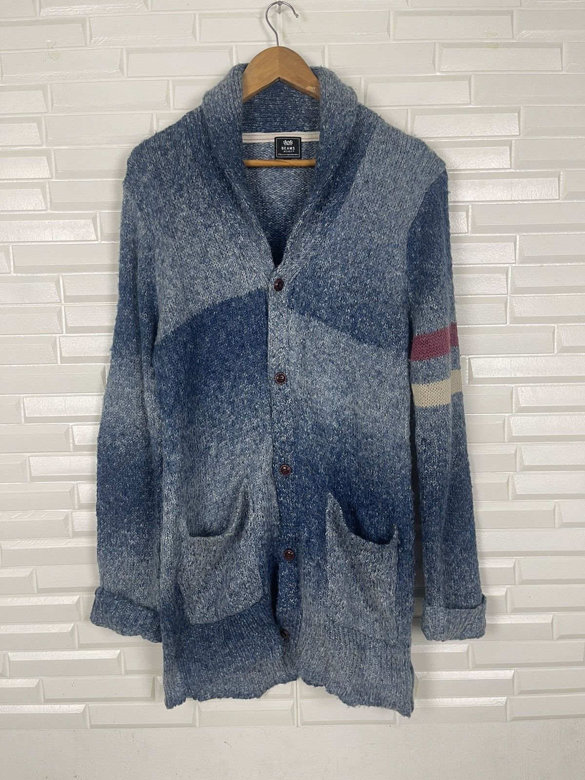 Beams Plus × Vintage ❄️NEED GONE🚨Vtg BEAMS Knitwear Indigo Blue Blue Handctafted Size US L / EU 52-54 / 3 - 1 Thumbnail