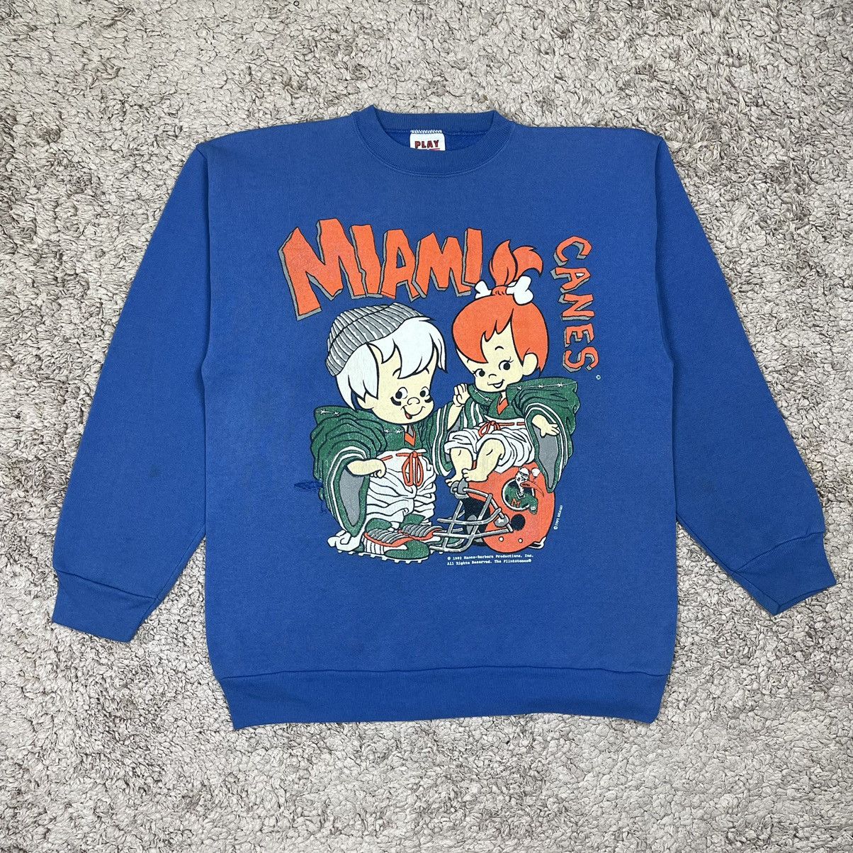 image of Cartoon Network x Movie Vintage Flintstones X Miami Canes Mirror Print Sweatshirt in Blue (Size Lar