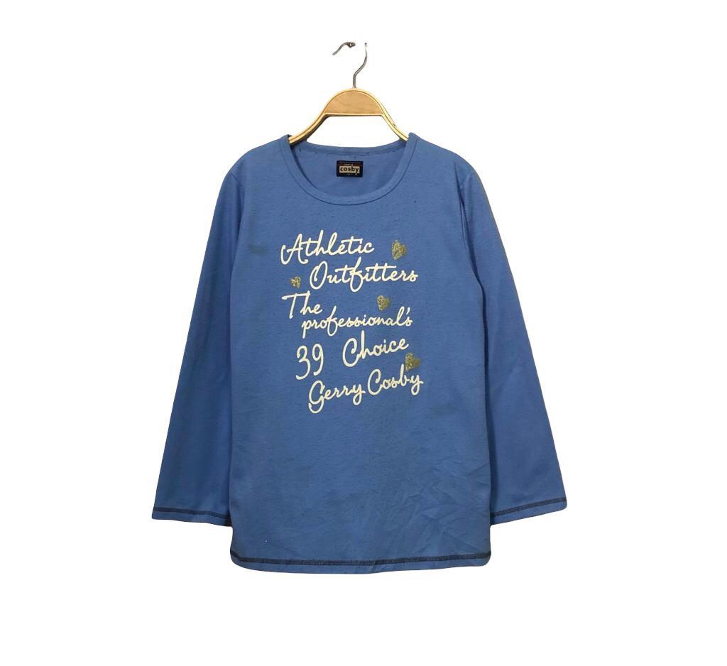 image of Vintage Gerry Cosby Spell Out Big Logo Long Sleeve Shirt in Blue, Men's (Size Small)