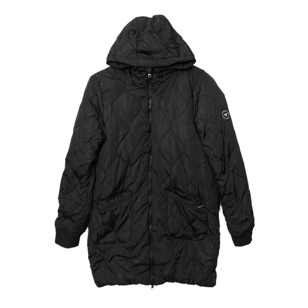 image of Vintage Roxy Zipper Ups Hoodie Puffer Jacket in Black/Blue, Women's (Size Medium)
