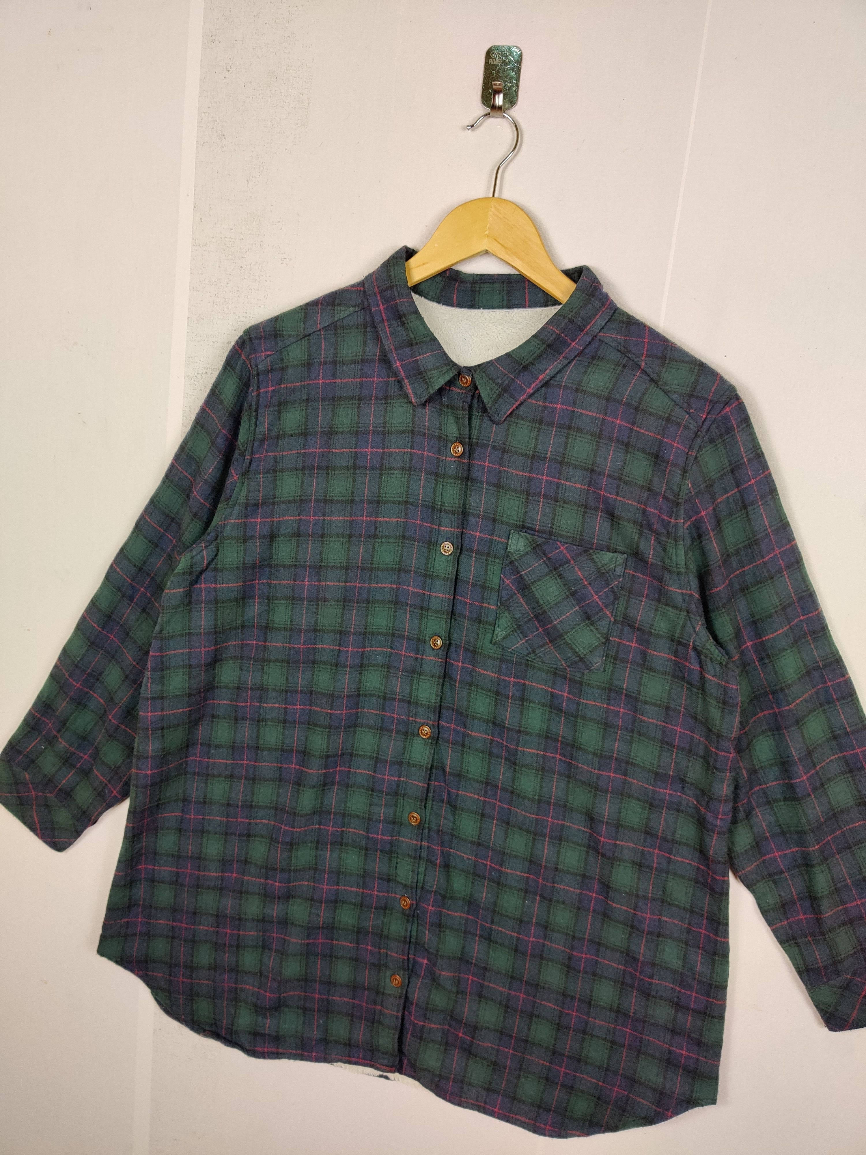Flannel Vintage Checkered Fleece Flannel Shirt Button Up Size US XL / EU 56 / 4 - 2 Thumbnail