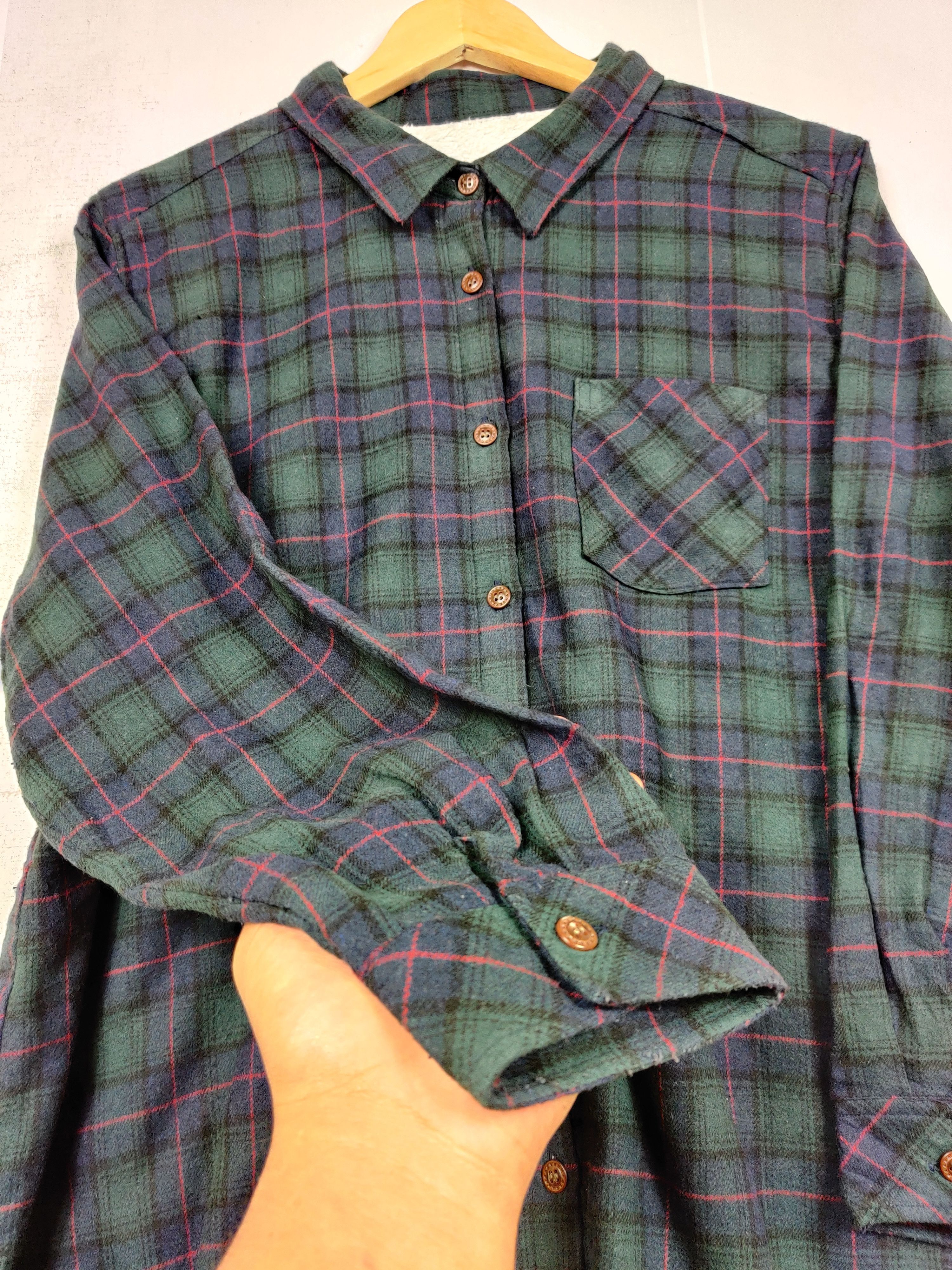 Flannel Vintage Checkered Fleece Flannel Shirt Button Up Size US XL / EU 56 / 4 - 6 Thumbnail