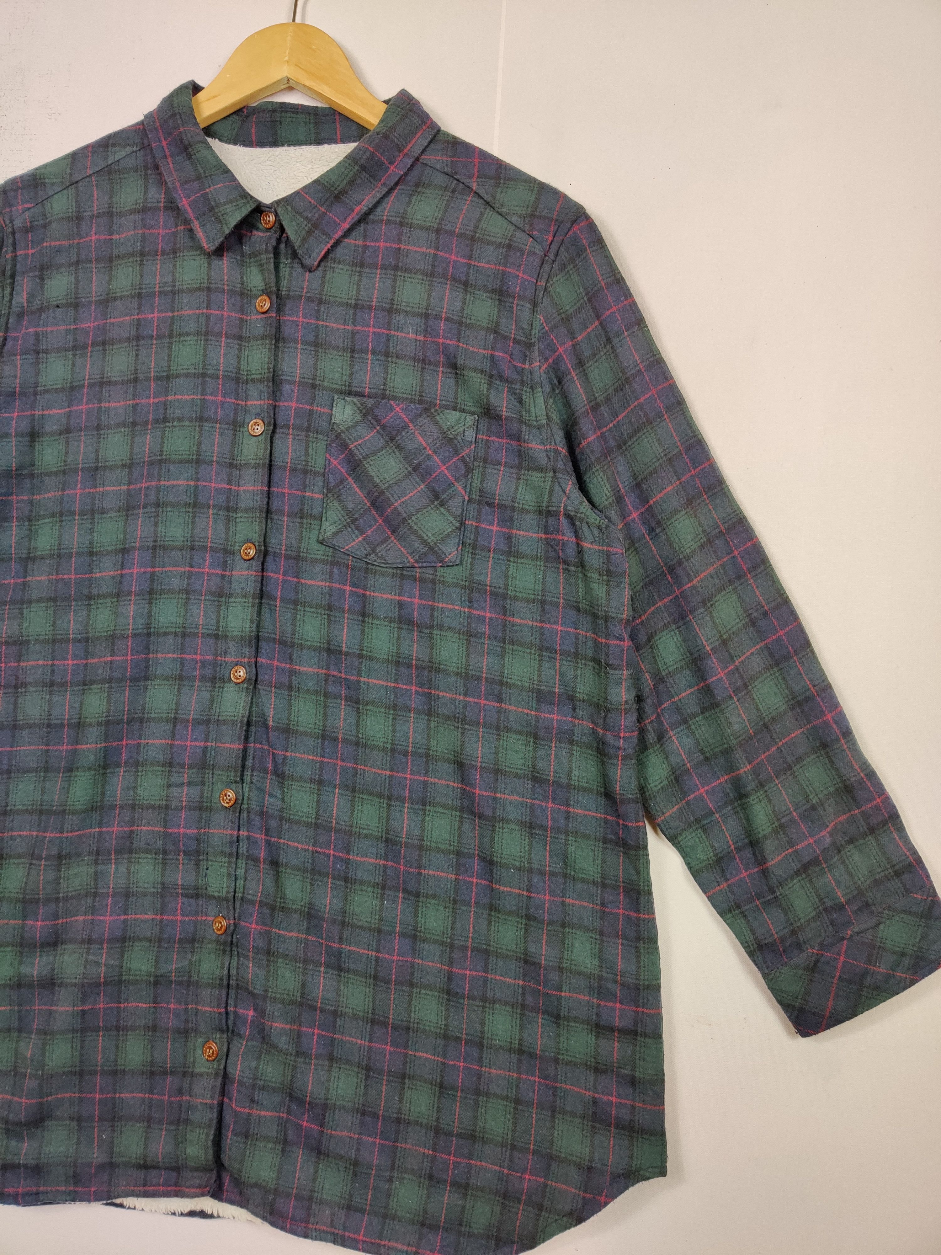 Flannel Vintage Checkered Fleece Flannel Shirt Button Up Size US XL / EU 56 / 4 - 3 Thumbnail