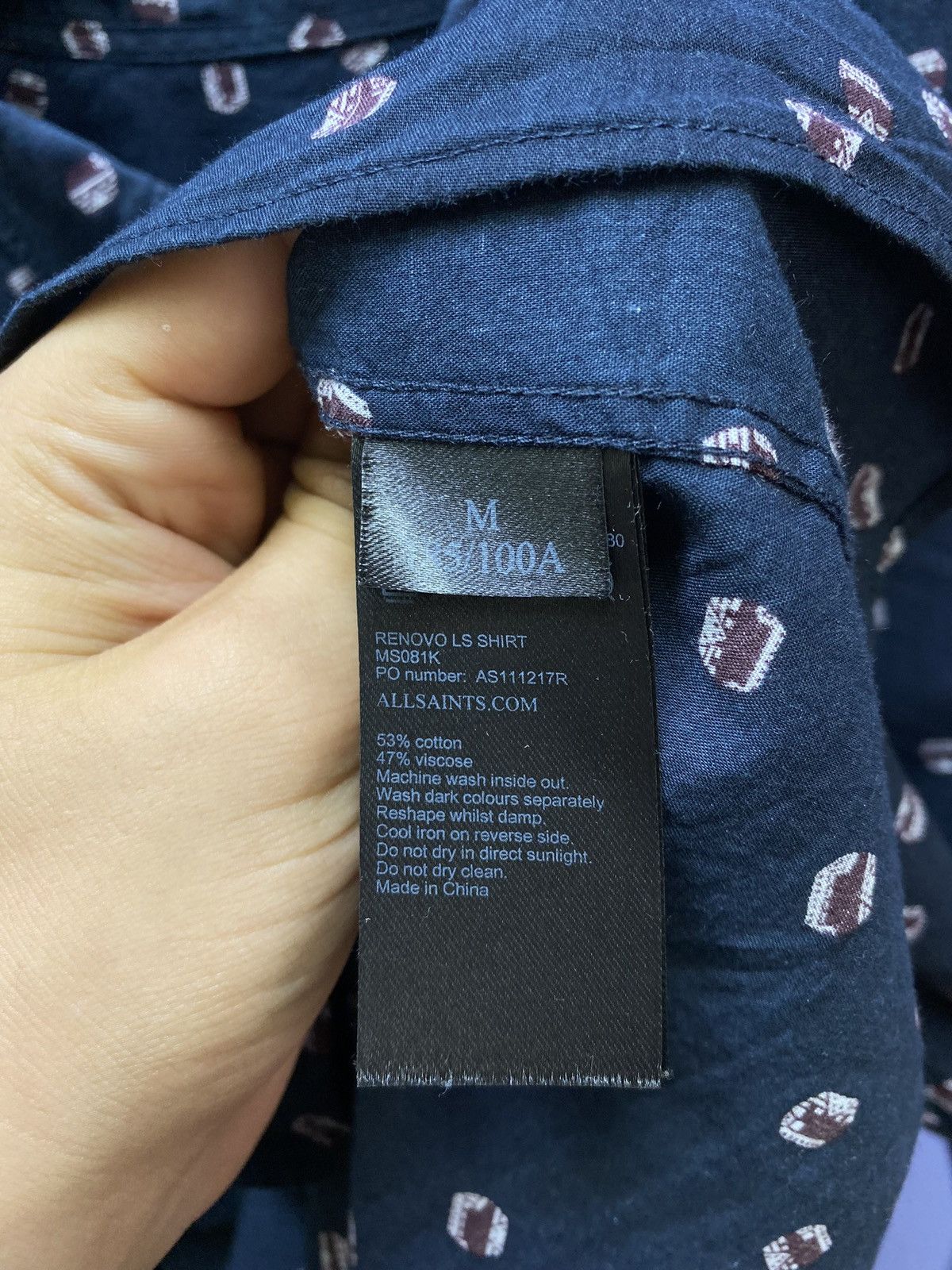 Other Allsaints Printed Button Up Long Sleeve Shirt Men’s M Black Size US M / EU 48-50 / 2 - 9 Thumbnail