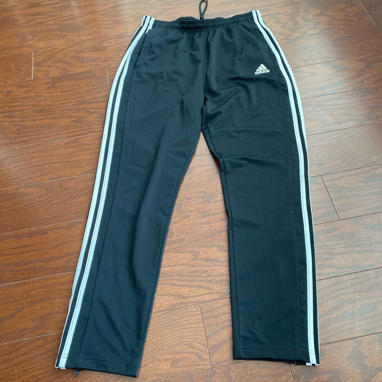 Adidas Adidas black and white striped track athletic pant large Size US 33 - 1 Thumbnail