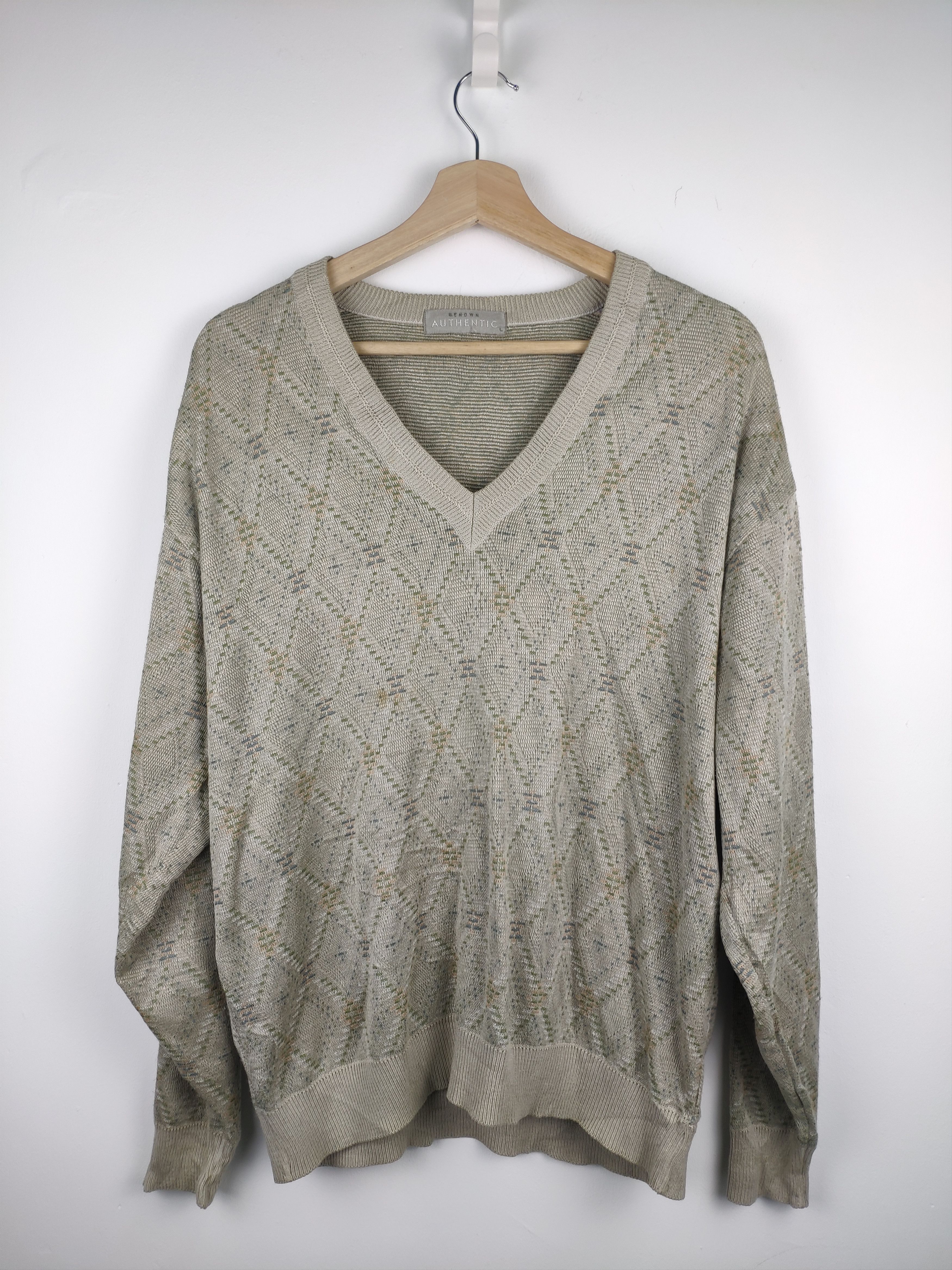 Aran Isles Knitwear × Japanese Brand × Vintage Steal 💥 Vintage Knit Sweater Diamond Style Japanese Size US L / EU 52-54 / 3 - 1 Thumbnail