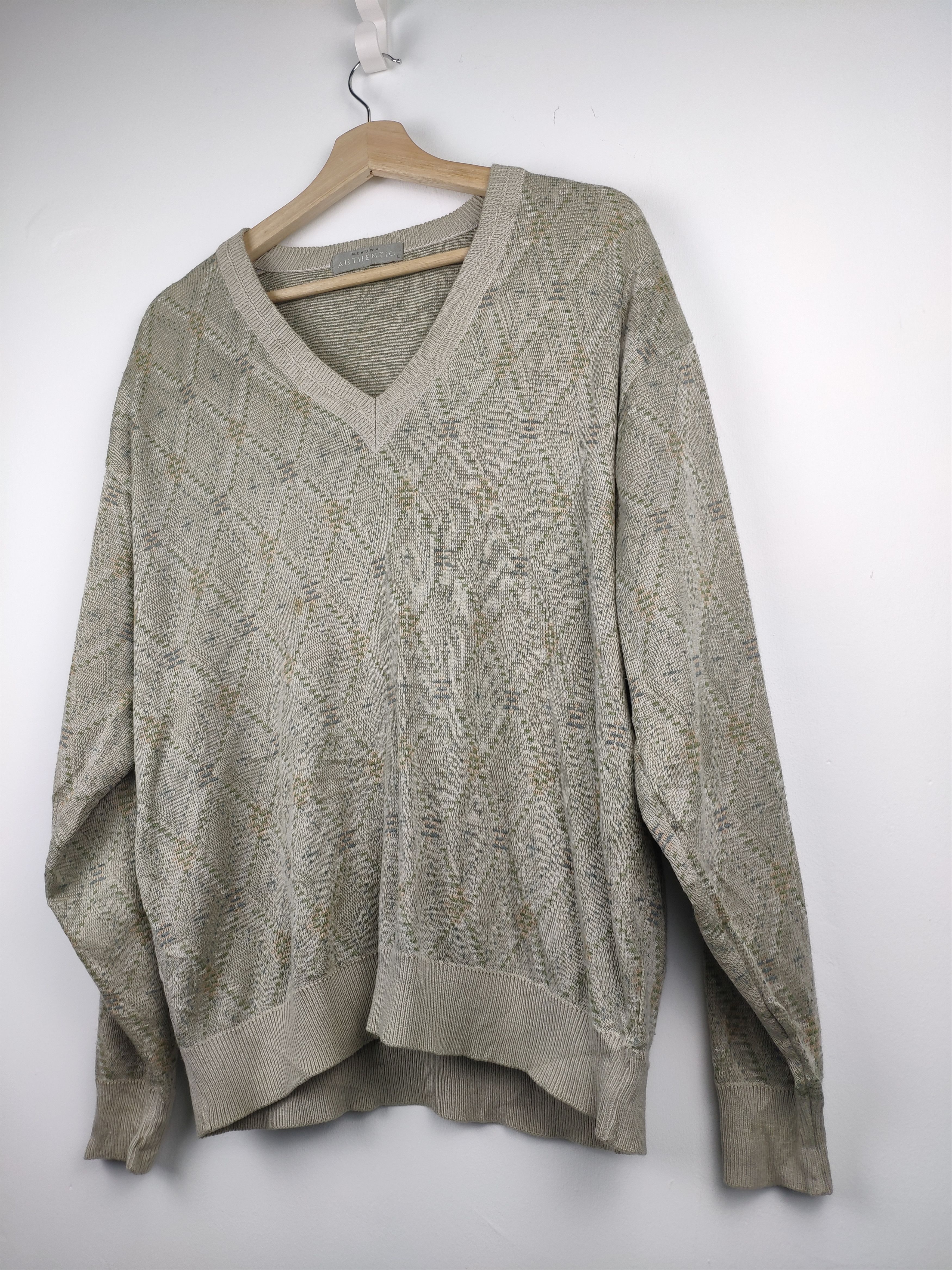 Aran Isles Knitwear × Japanese Brand × Vintage Steal 💥 Vintage Knit Sweater Diamond Style Japanese Size US L / EU 52-54 / 3 - 2 Thumbnail