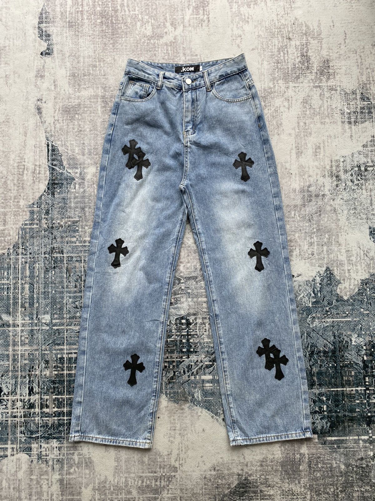 Japanese Brand Vintage .KOM Chrome Cross Hearts Patch Denim Size US 27 - 1 Thumbnail