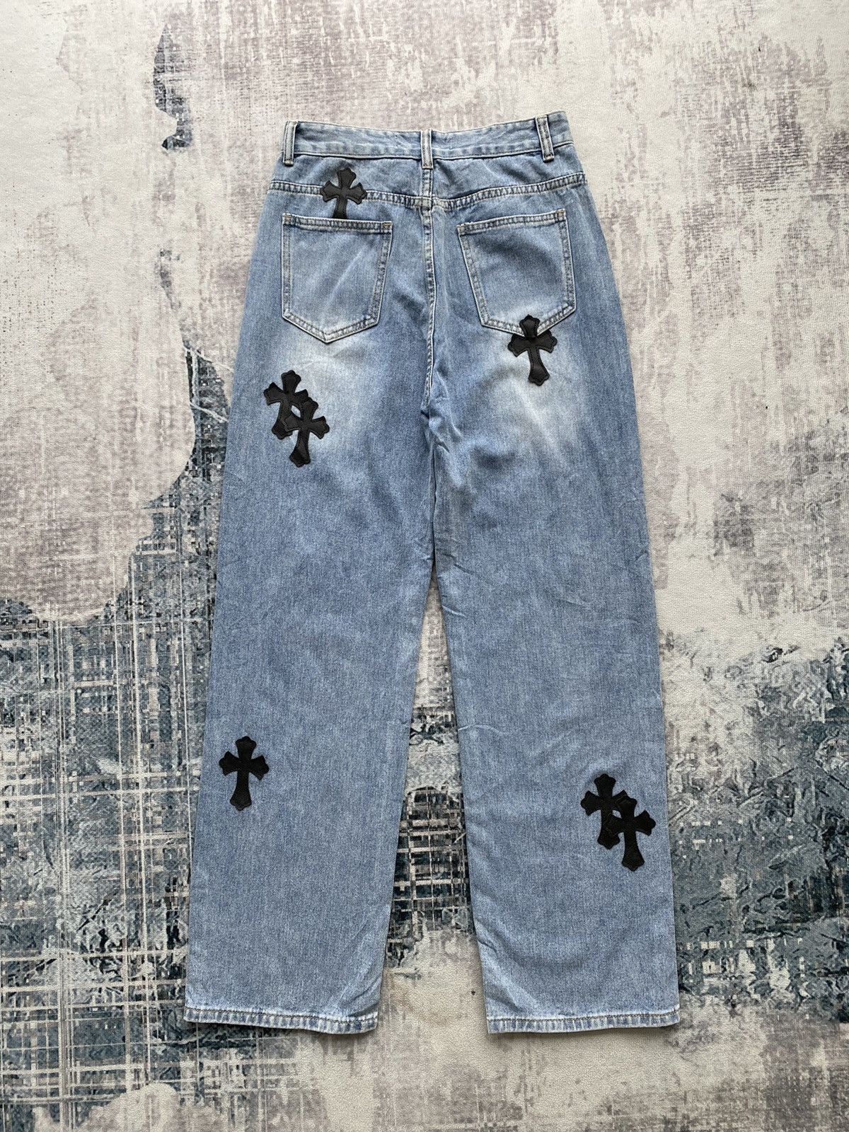 Japanese Brand Vintage .KOM Chrome Cross Hearts Patch Denim Size US 27 - 7 Thumbnail