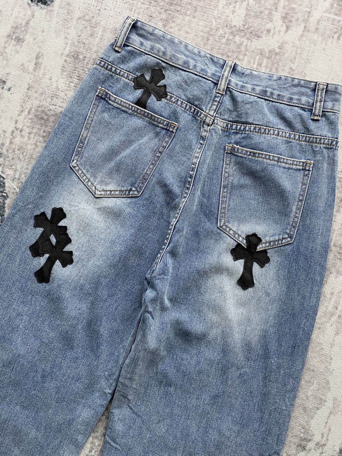 Japanese Brand Vintage .KOM Chrome Cross Hearts Patch Denim Size US 27 - 8 Thumbnail