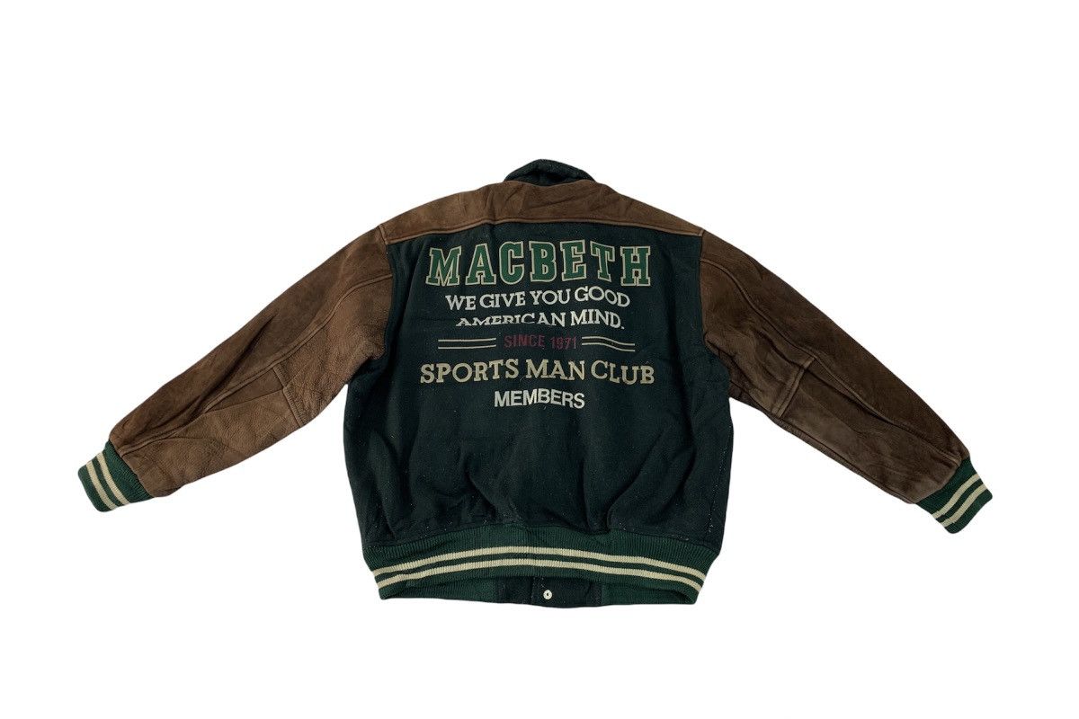 image of Vintage 80's Macbeth Mcbs Sports Man Leather Sleeve Varsity in Green/Brown, Men's (Size Medium)