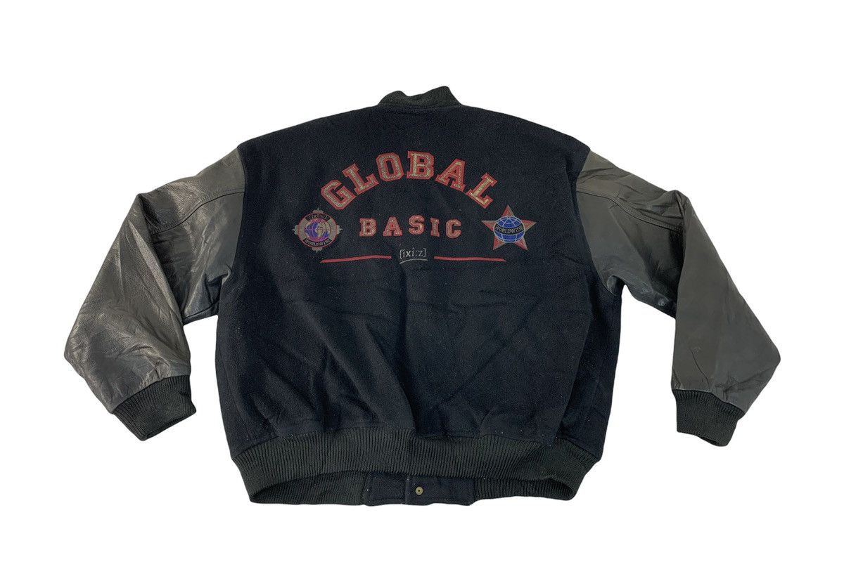 image of Leather Jacket x Varsity Leather Varsity Jacket Global Basic Ixi;z Embroidery Logo in Black (Size L