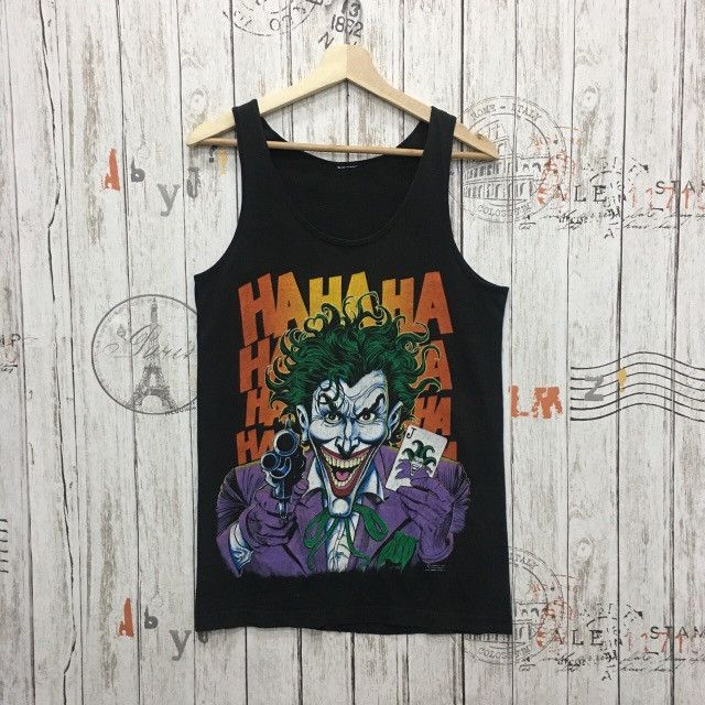 image of Cartoon Network x Movie Vintage Joker Hahaha 80's Tank Top Movies in Black, Men's (Size Small)
