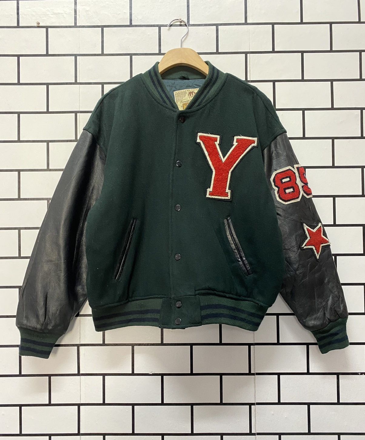 Vintage Back Drop Champion Leather Wool Varsity Jacket