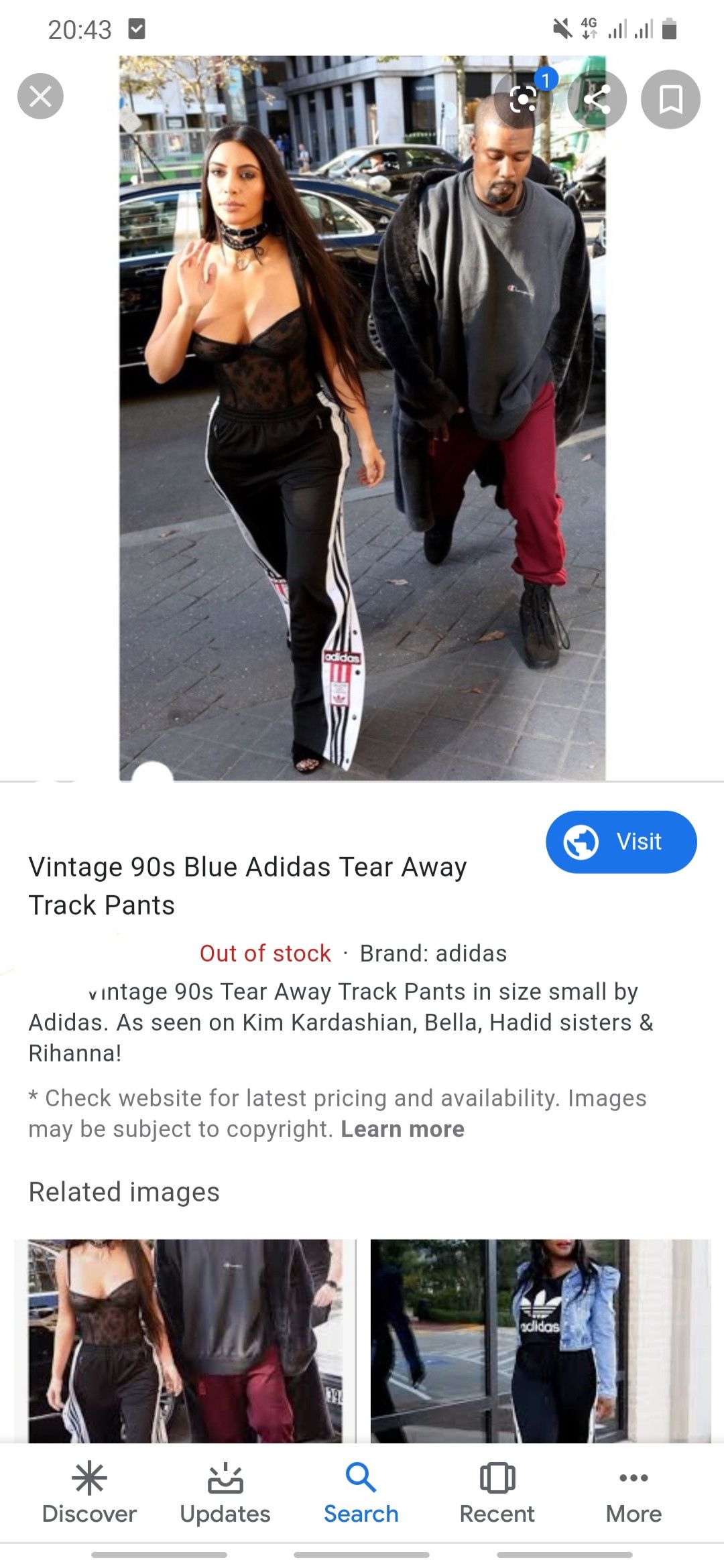Adidas × Kim Kardashian × Vintage LIMITED DESIGN🔥VINTAGE ADIDAS KIM KARDASHIAN SNAP BUTTON Size US 33 - 2 Thumbnail