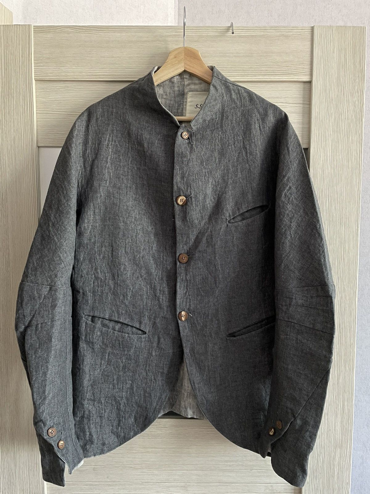 image of John Alexander Skelton x Sssr Venezia Grey Linen Reversible Blazer Jacket Size 52, Men's