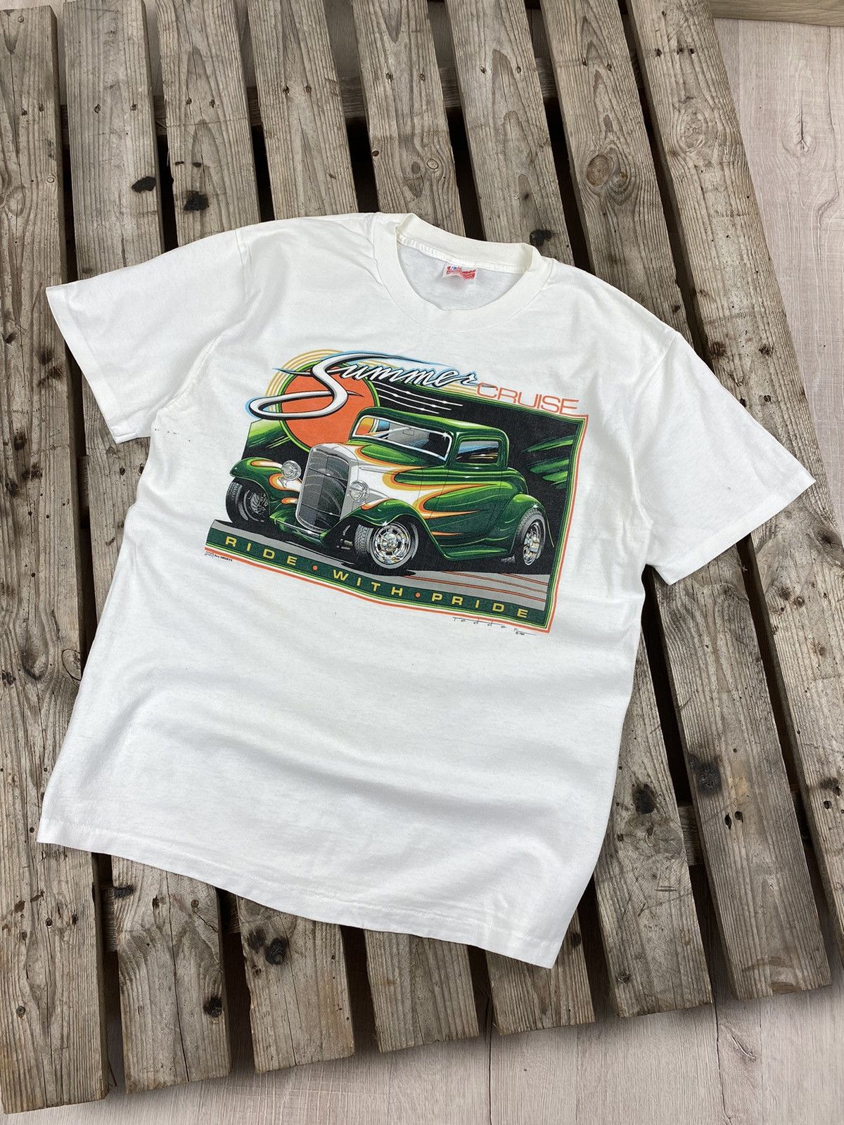 Pre-owned Vintage 89s Hot Rod Car Drag Racing T Shirt In White