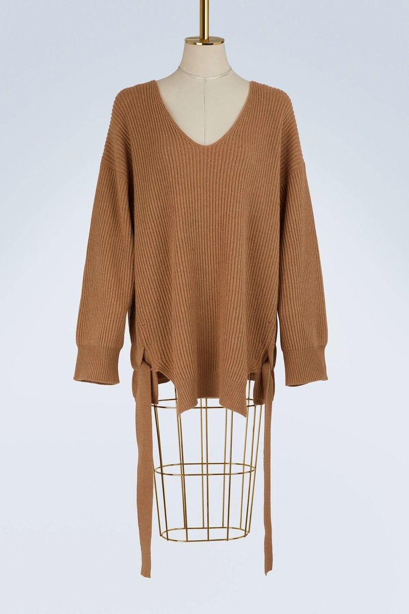 image of Cashmere Wool x Coloured Cable Knit Sweater Stella Mccartney Sweater Belt Jumper in Beige, Women's 