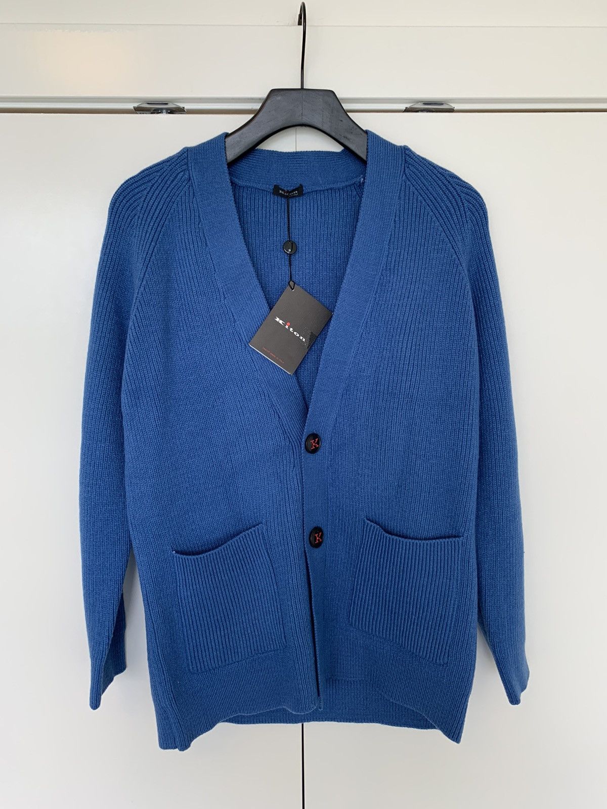 image of Rrp$1850 Kiton Blue Cashmere/silk Blend Cardigan, Men's (Size Medium)