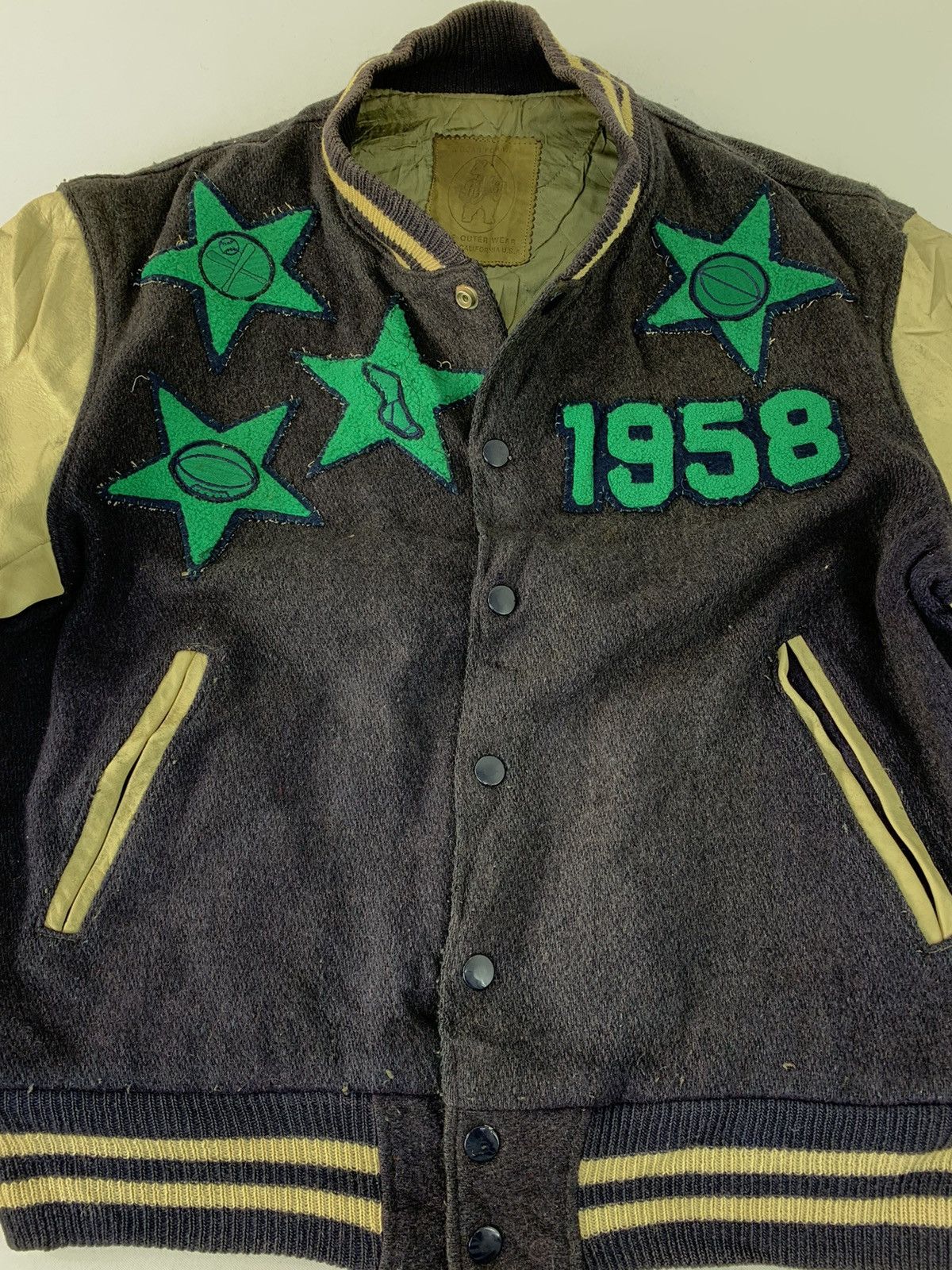 Golden Bear Vintage 80s USA Rare Leather Sleeve Varsity Padded Jacket Size US M / EU 48-50 / 2 - 3 Thumbnail