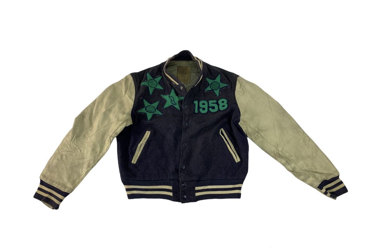 image of 80's Golden Bear 1958 Leather Sleeve Jacket Snap Button, Men's (Size Medium)