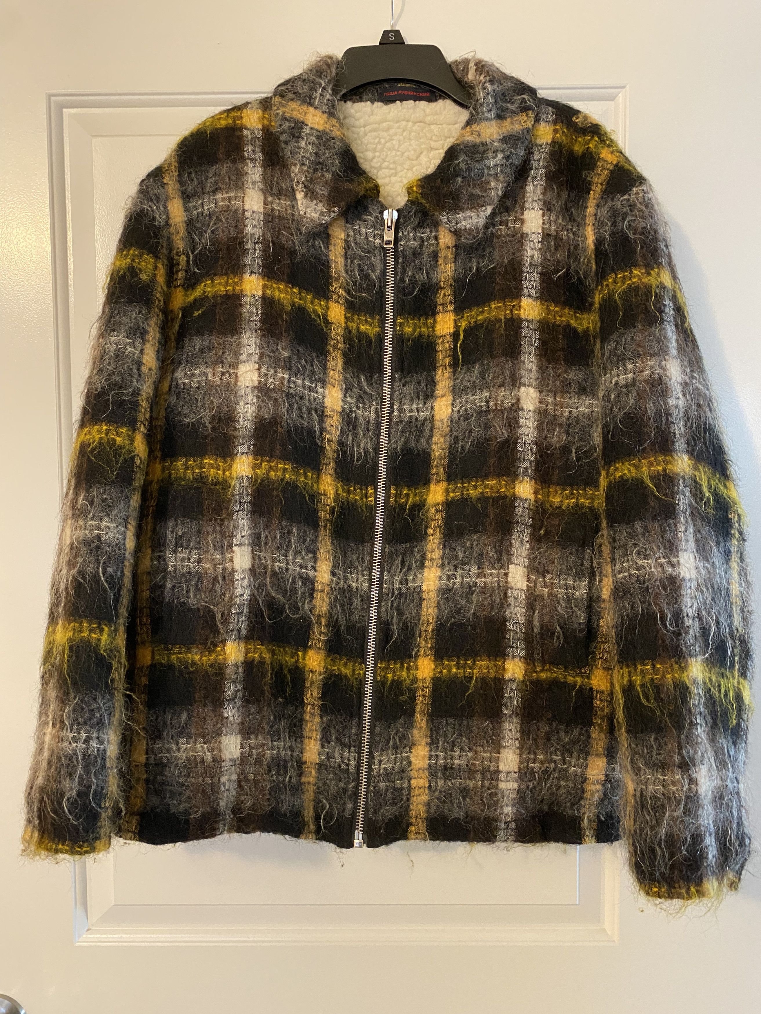 image of Gosha Rubchinskiy Gosha Mohair Black & Yellow Plaid Jacket Large L in Black/Yellow, Men's