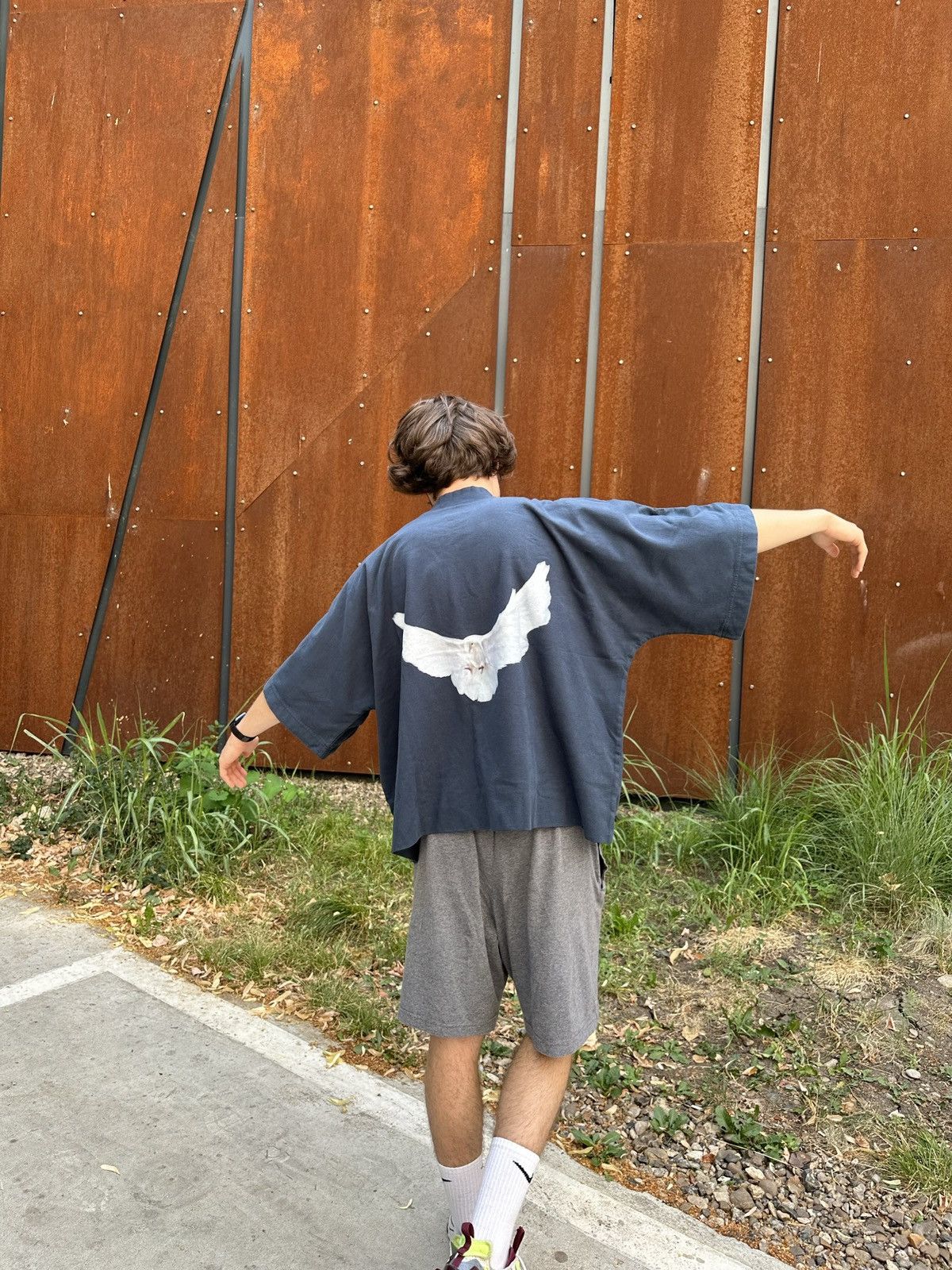 Gap × Kanye West Yeezy Gap Doove Cropped Tee blue Small | Grailed