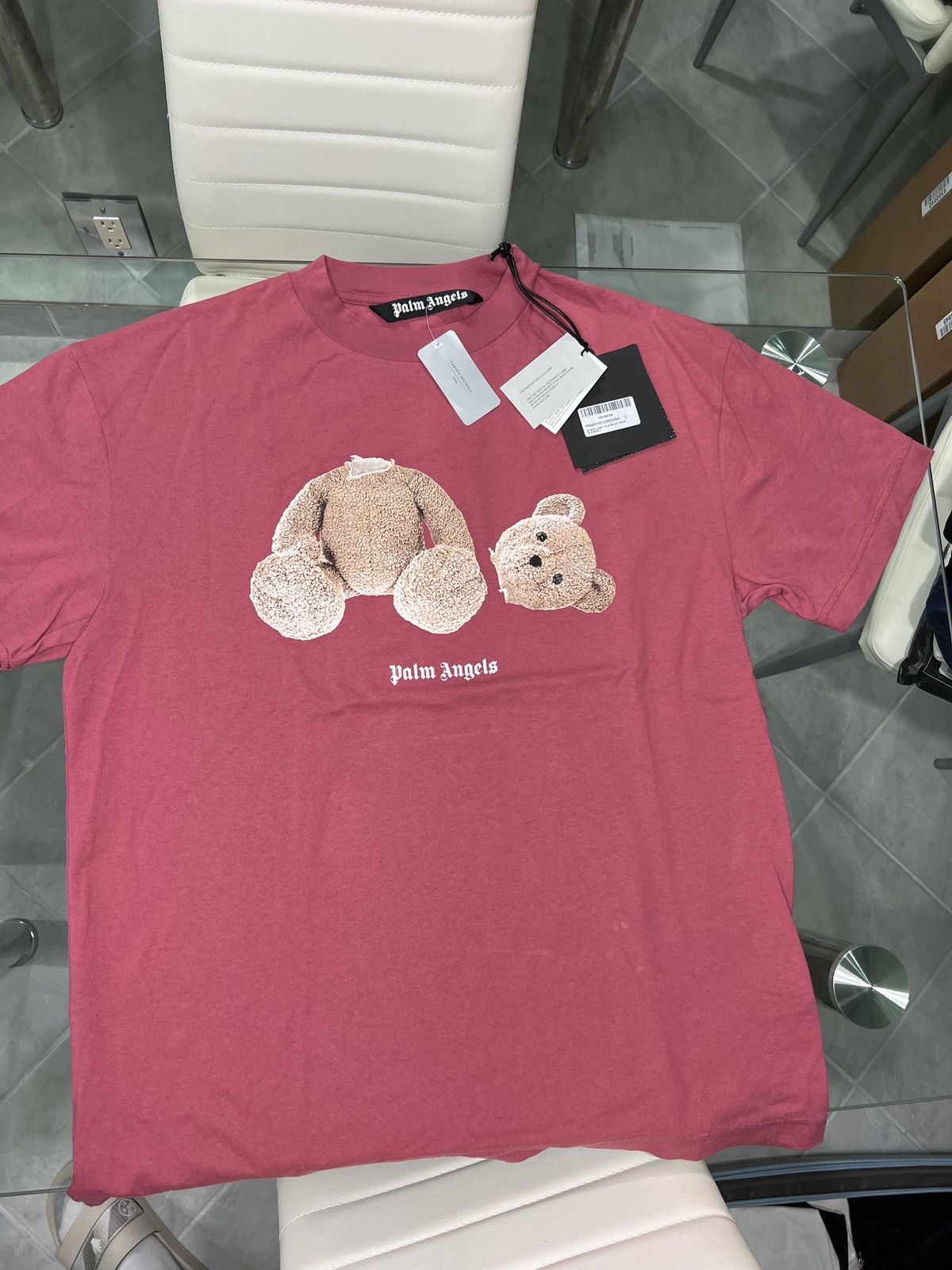 image of Palm Angels Bear Tee L in Bergundy Brown, Men's (Size Large)