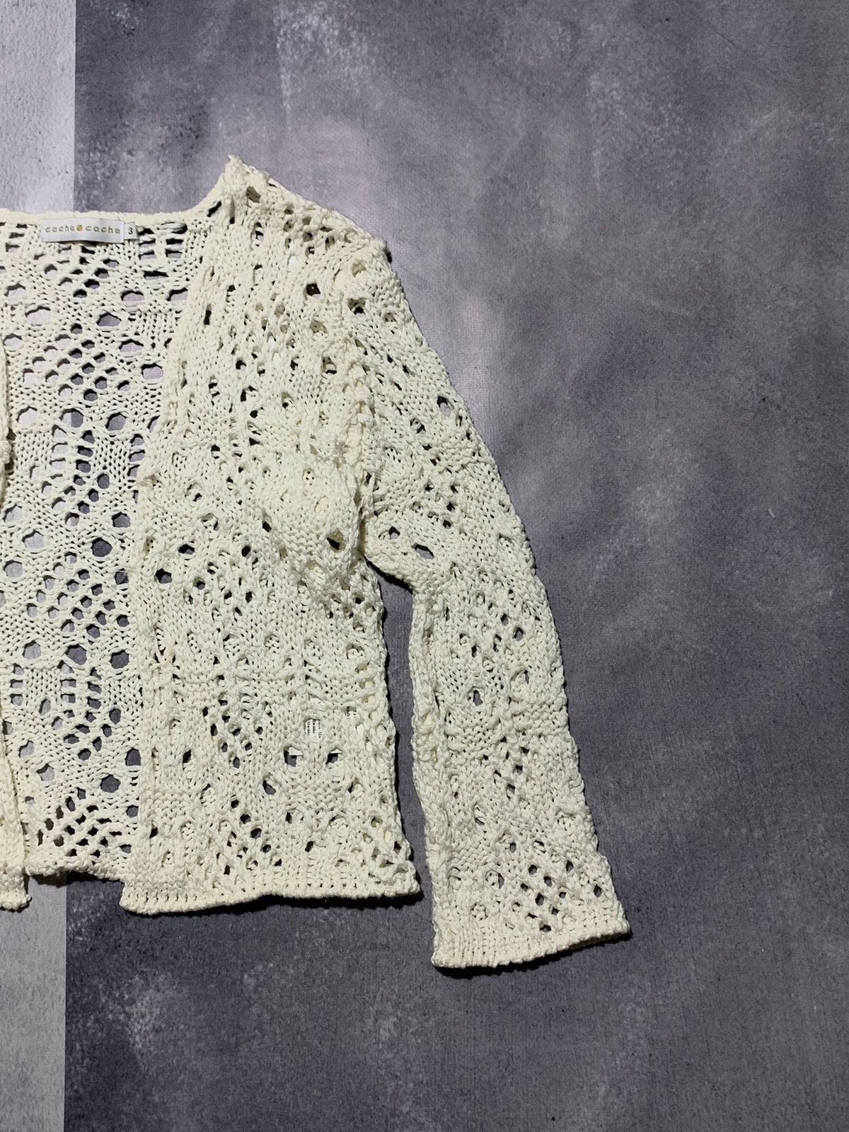 Japanese Brand × Vintage Vintage Y2K cropped mesh knit cardigan oldmoney size M Size M / US 6-8 / IT 42-44 - 2 Thumbnail