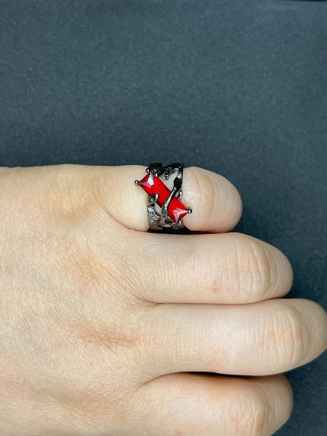 Jewelry Red Cz black open back ring Size ONE SIZE - 3 Thumbnail