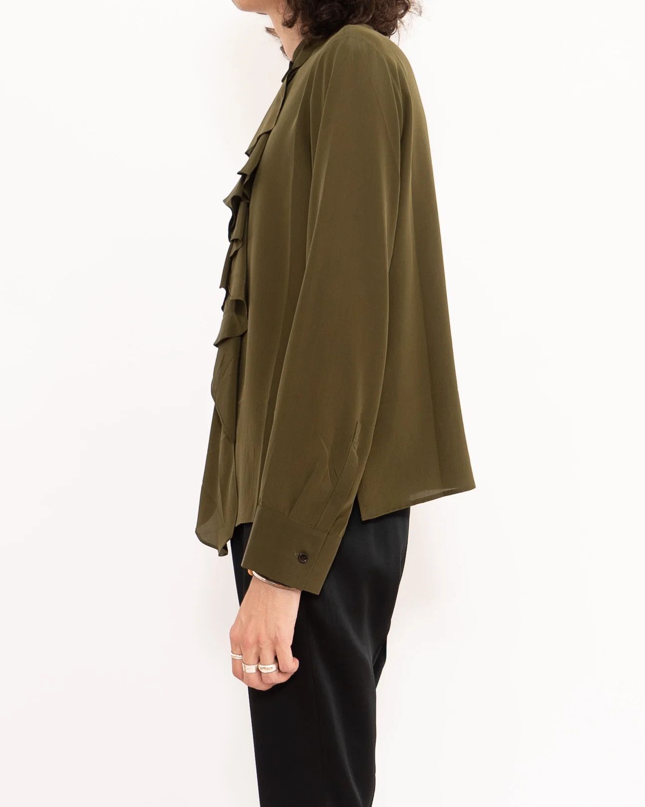 Haider Ackermann FW20 Sophora Khaki Ruffle Shirt Sample Size US S / EU 44-46 / 1 - 3 Thumbnail