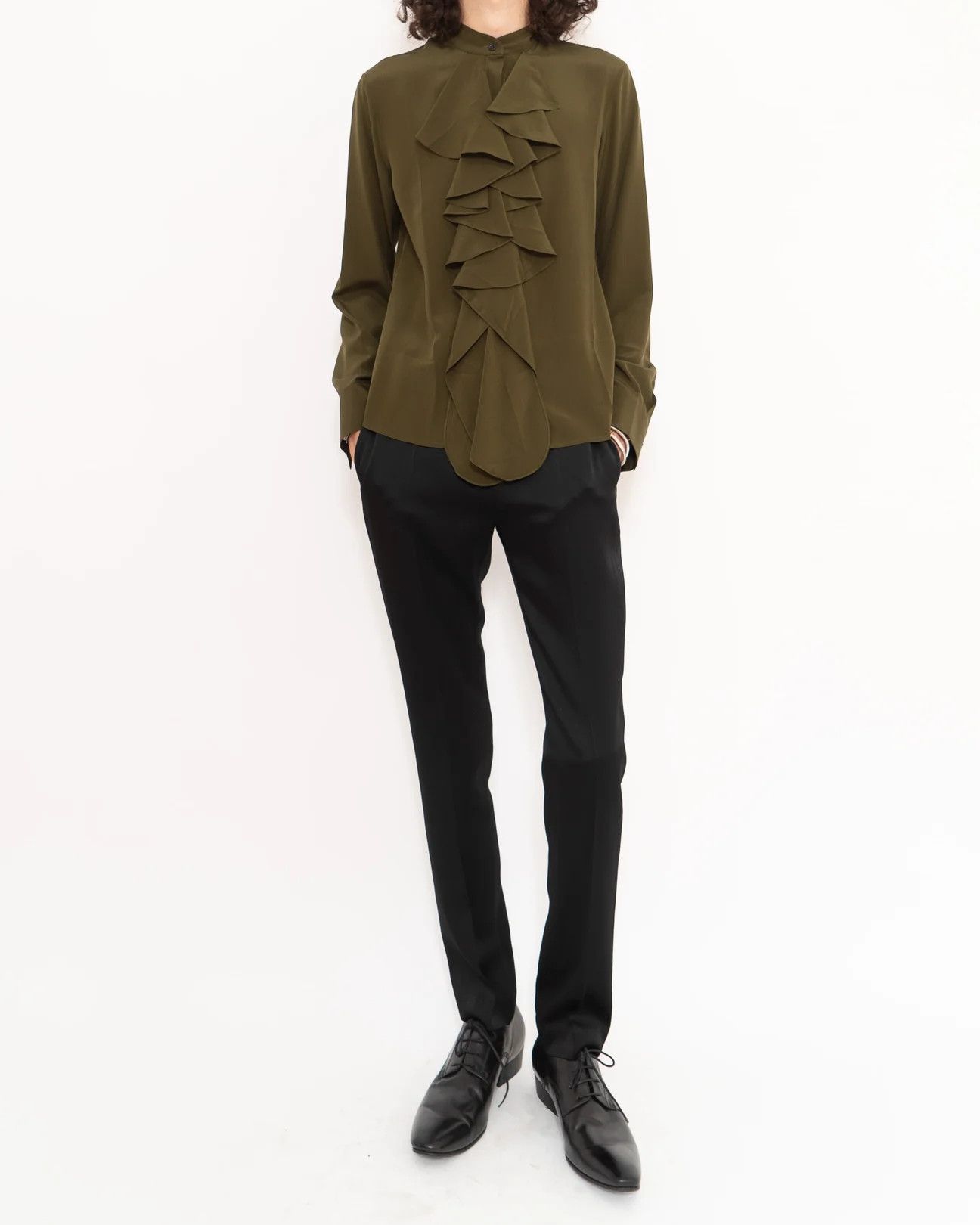 Haider Ackermann FW20 Sophora Khaki Ruffle Shirt Sample Size US S / EU 44-46 / 1 - 5 Thumbnail
