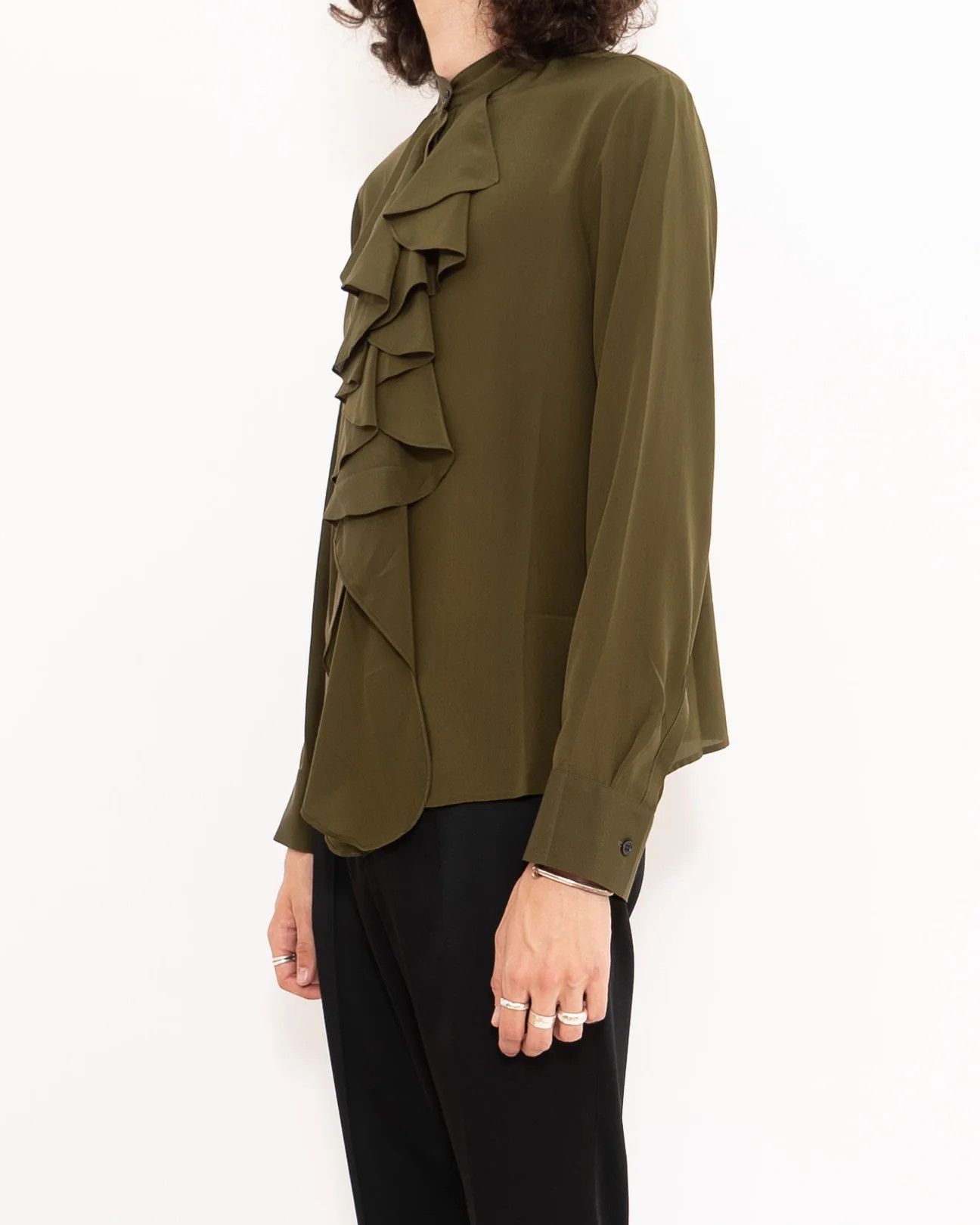 Haider Ackermann FW20 Sophora Khaki Ruffle Shirt Sample Size US S / EU 44-46 / 1 - 2 Thumbnail