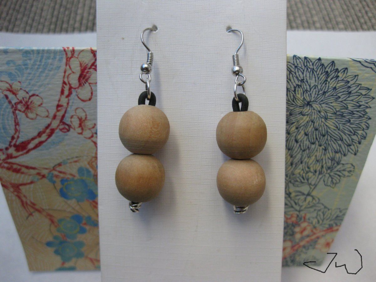 Handmade Wood bead Stainless Steel Dangle Earrings Size ONE SIZE - 1 Thumbnail